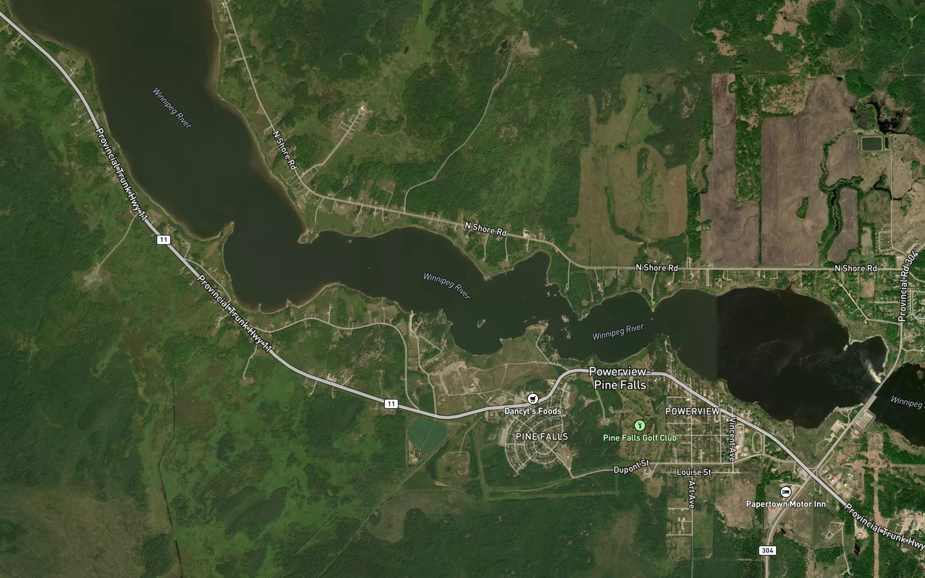 Satellite map of the Manitou Rapids