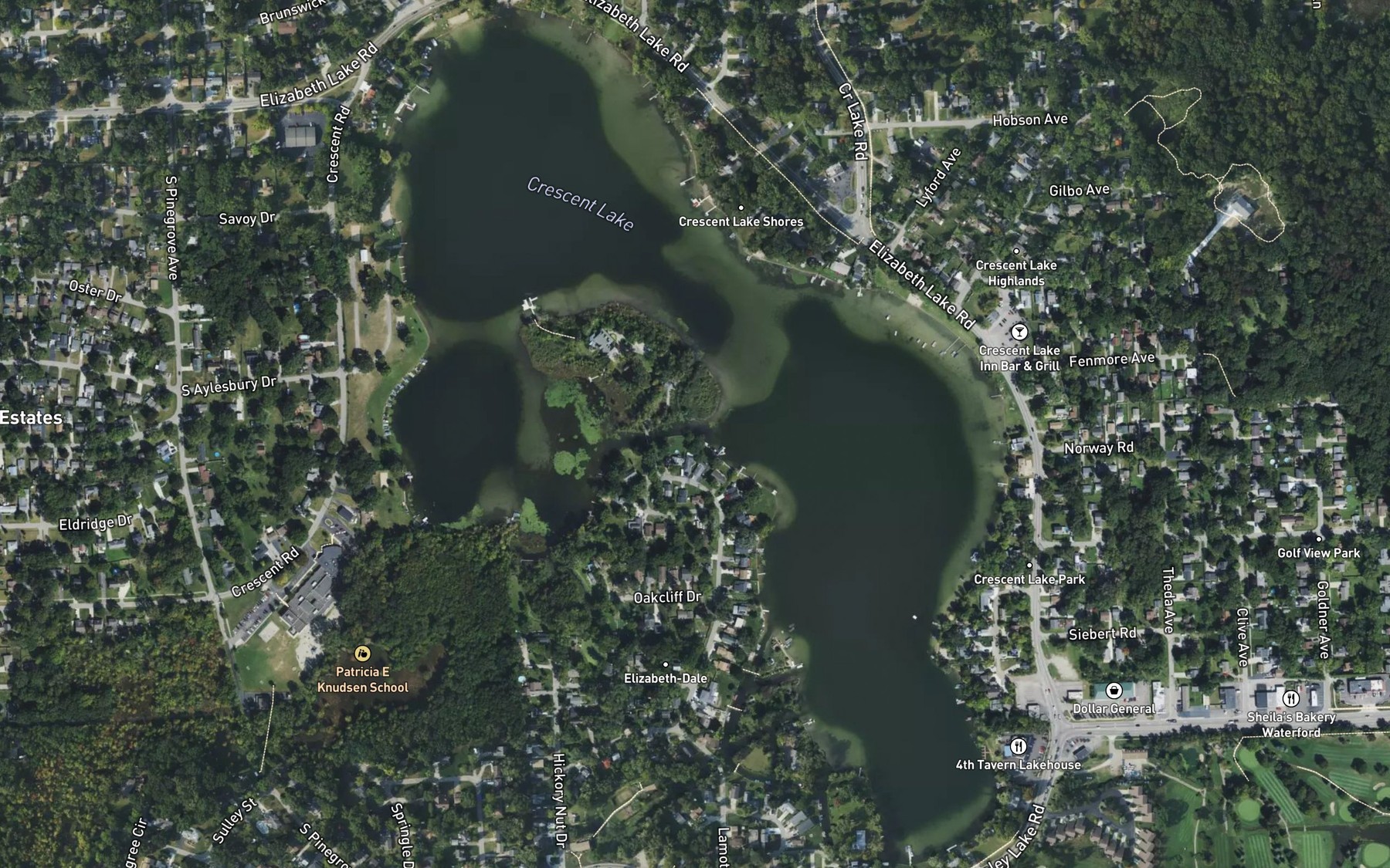 Satellite map of the Crescent Lake