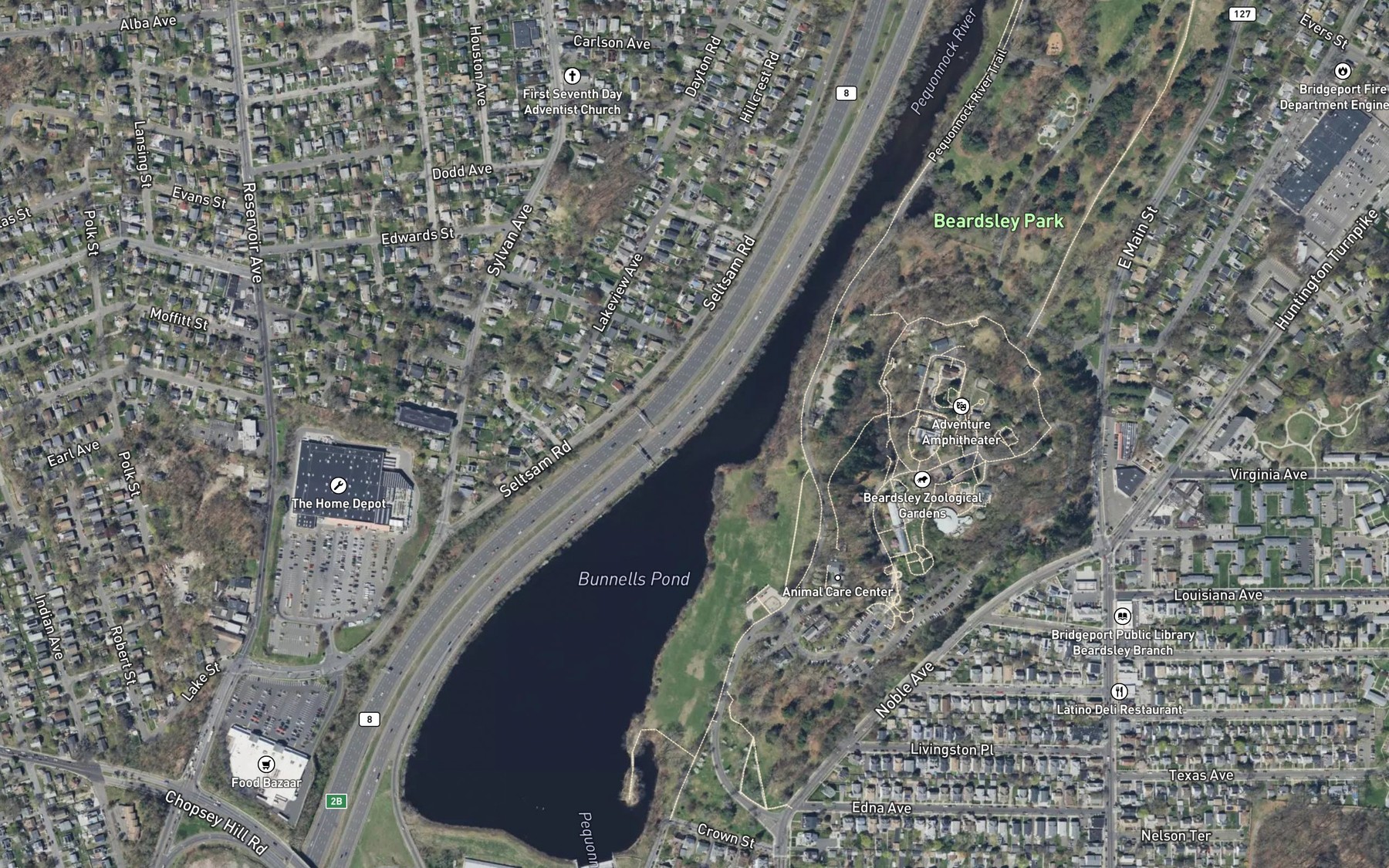 Satellite map of the Bunnells Pond