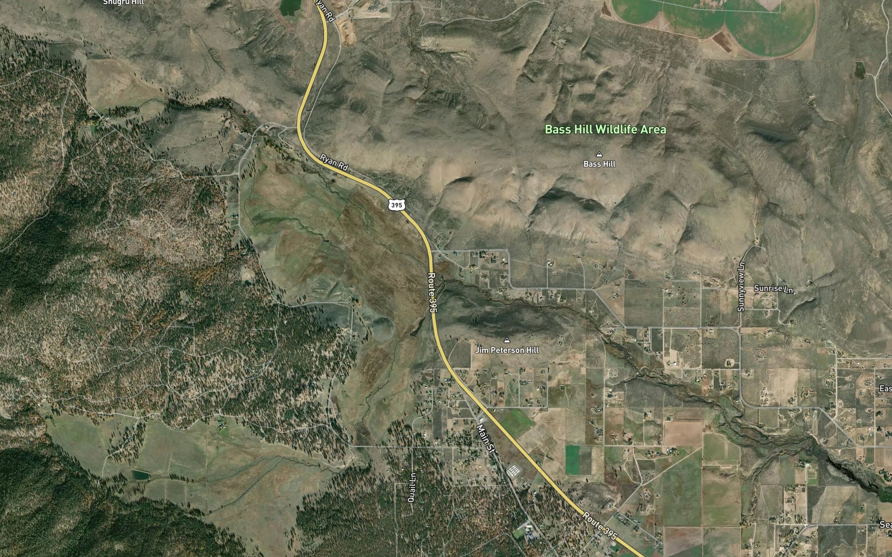 Satellite map of the Elysian Creek