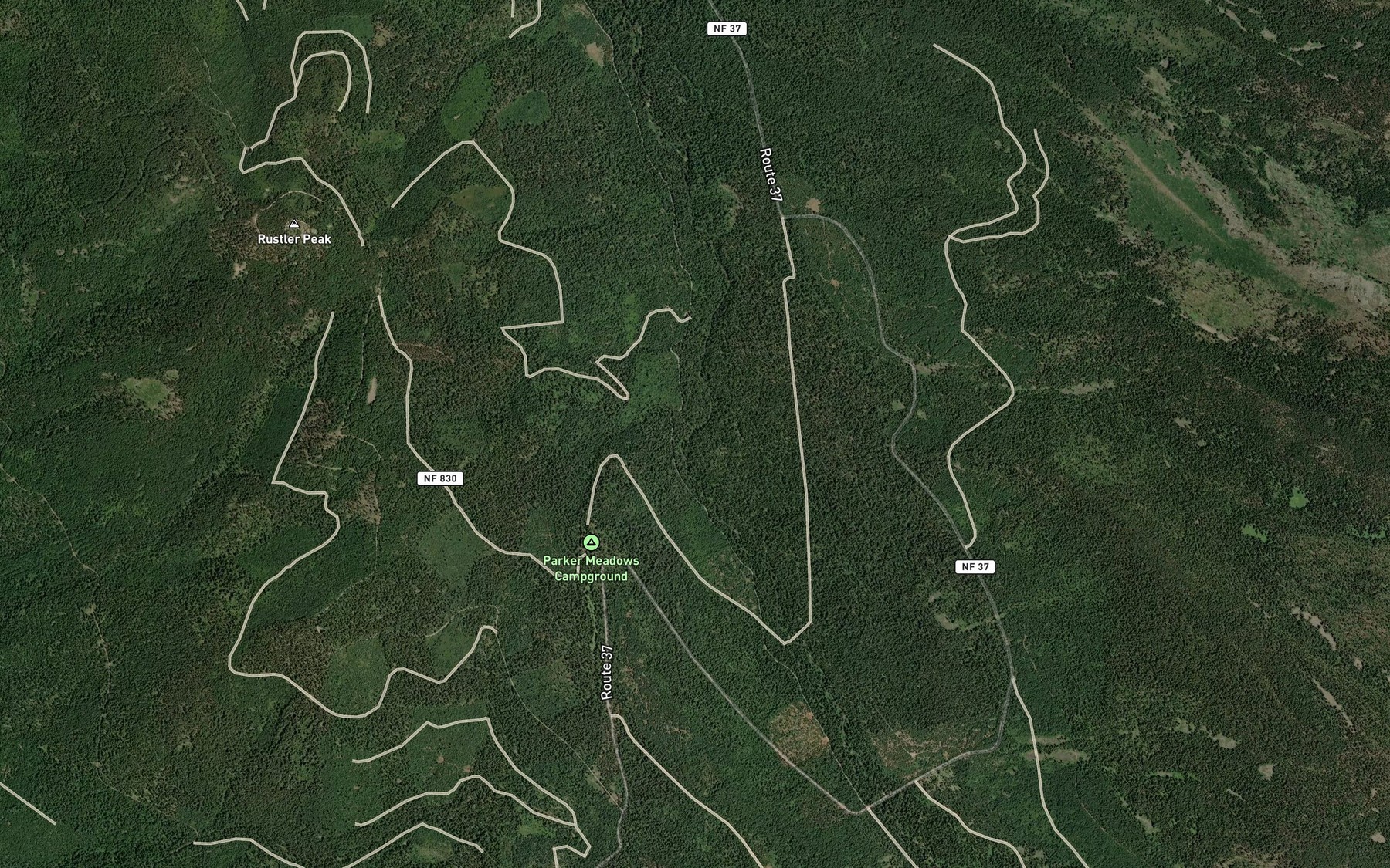 Satellite map of the Parker Creek