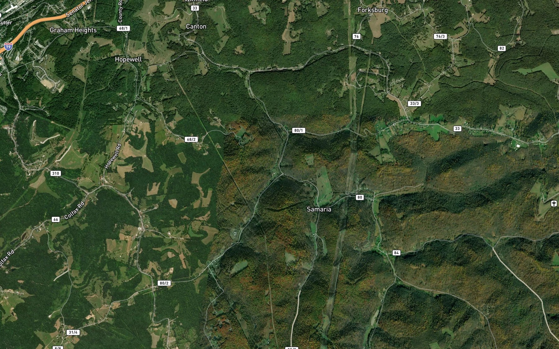 Satellite map of the Grassy Run