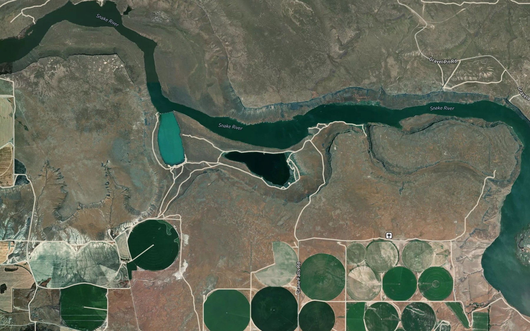 Satellite map of the Crane Falls Lake