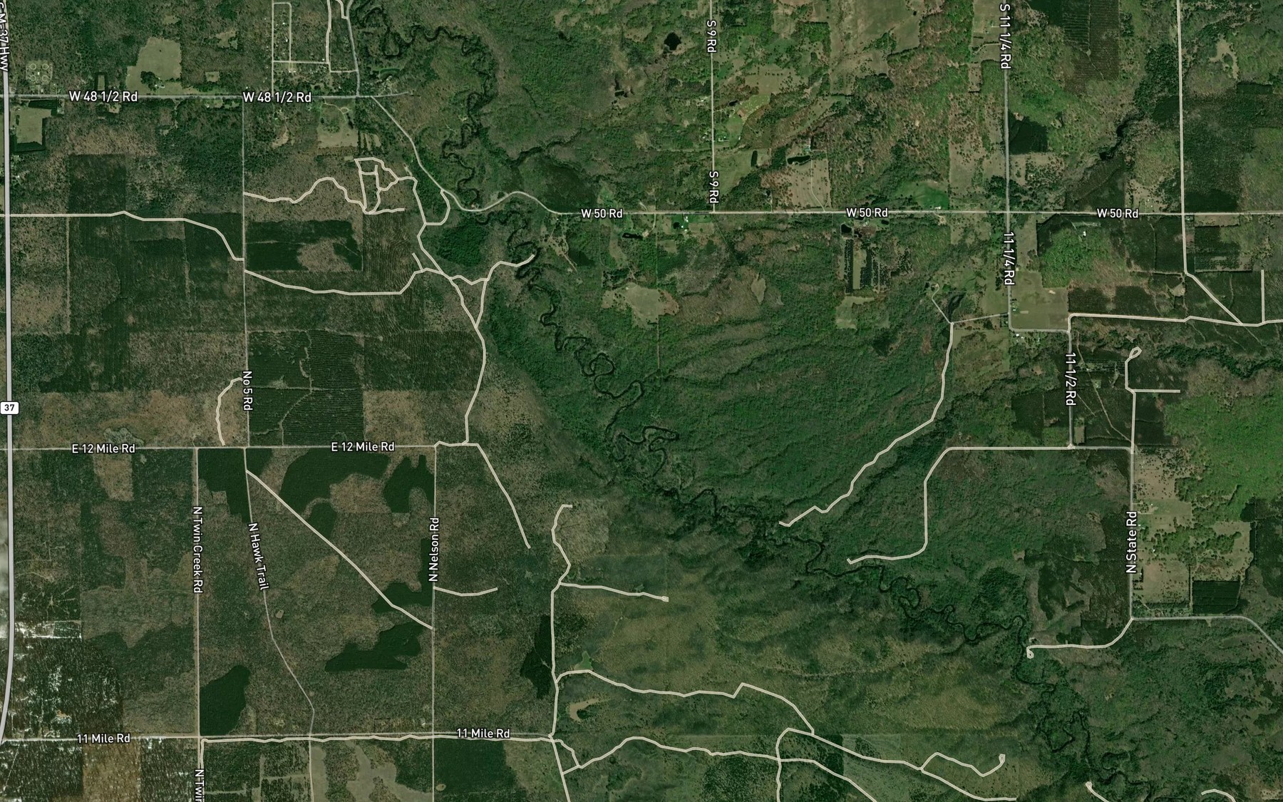 Satellite map of the Hoxey Creek