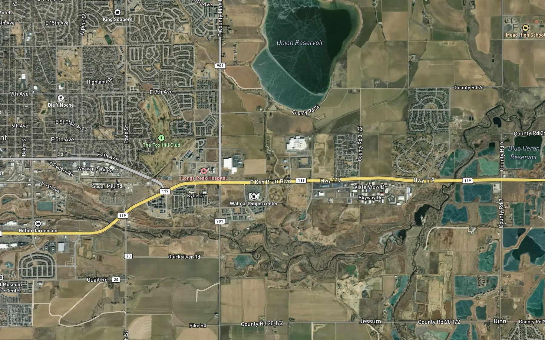 Satellite map of the Union Reservoir Ditch