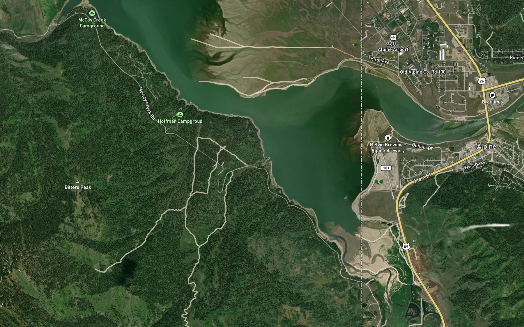 Satellite map of the Trout Creek