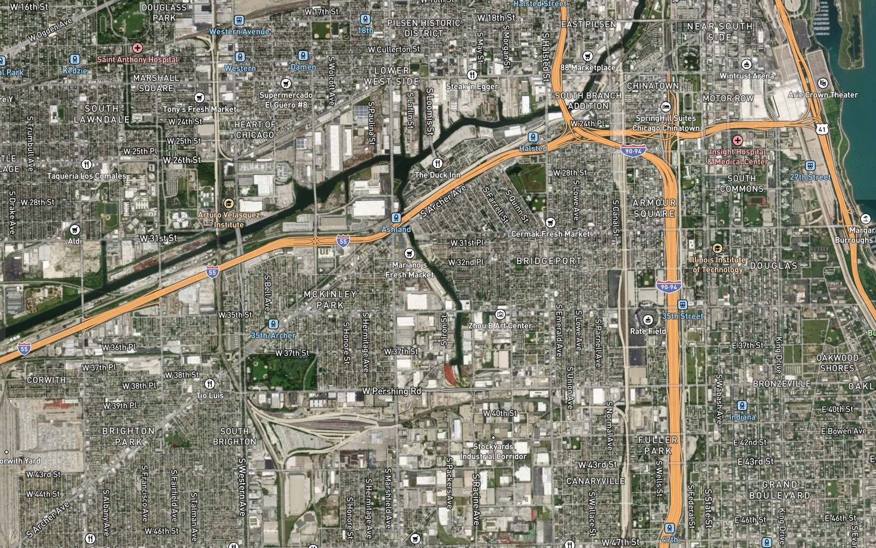 Satellite map of the Bubbly Creek