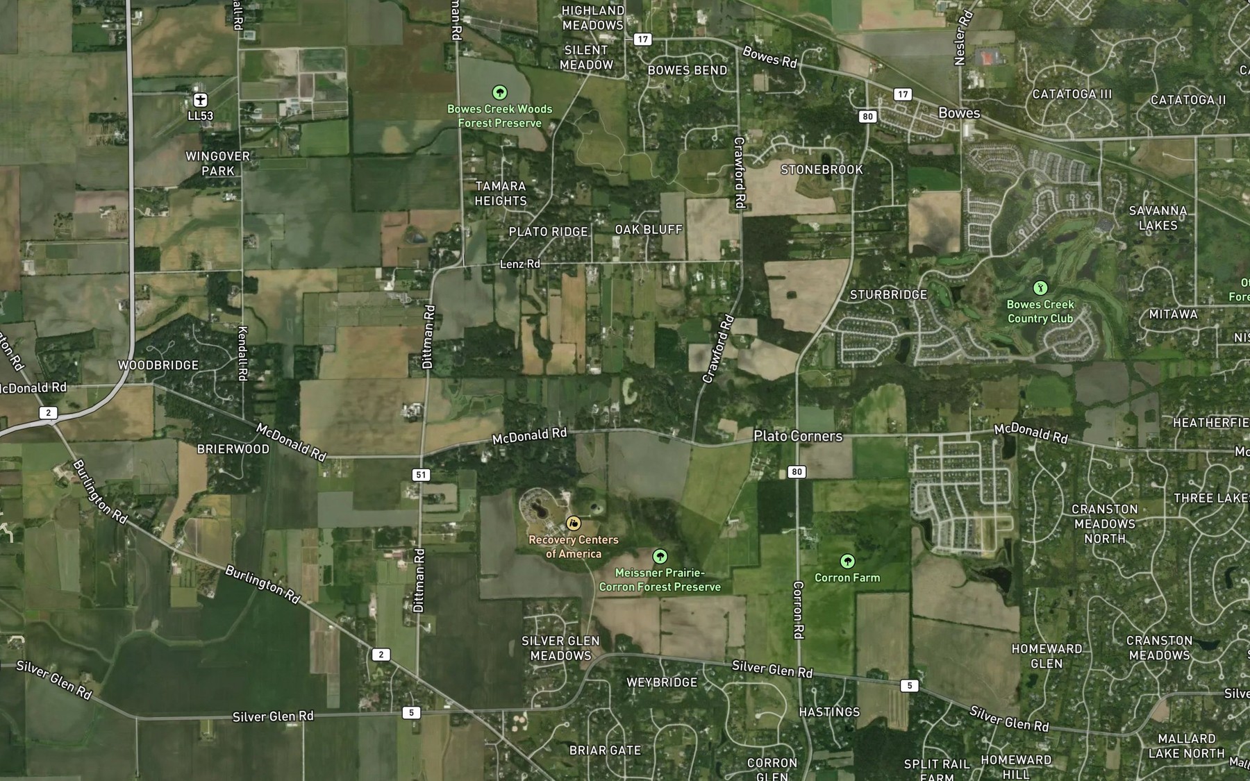 Satellite map of the Horseshoe Lake