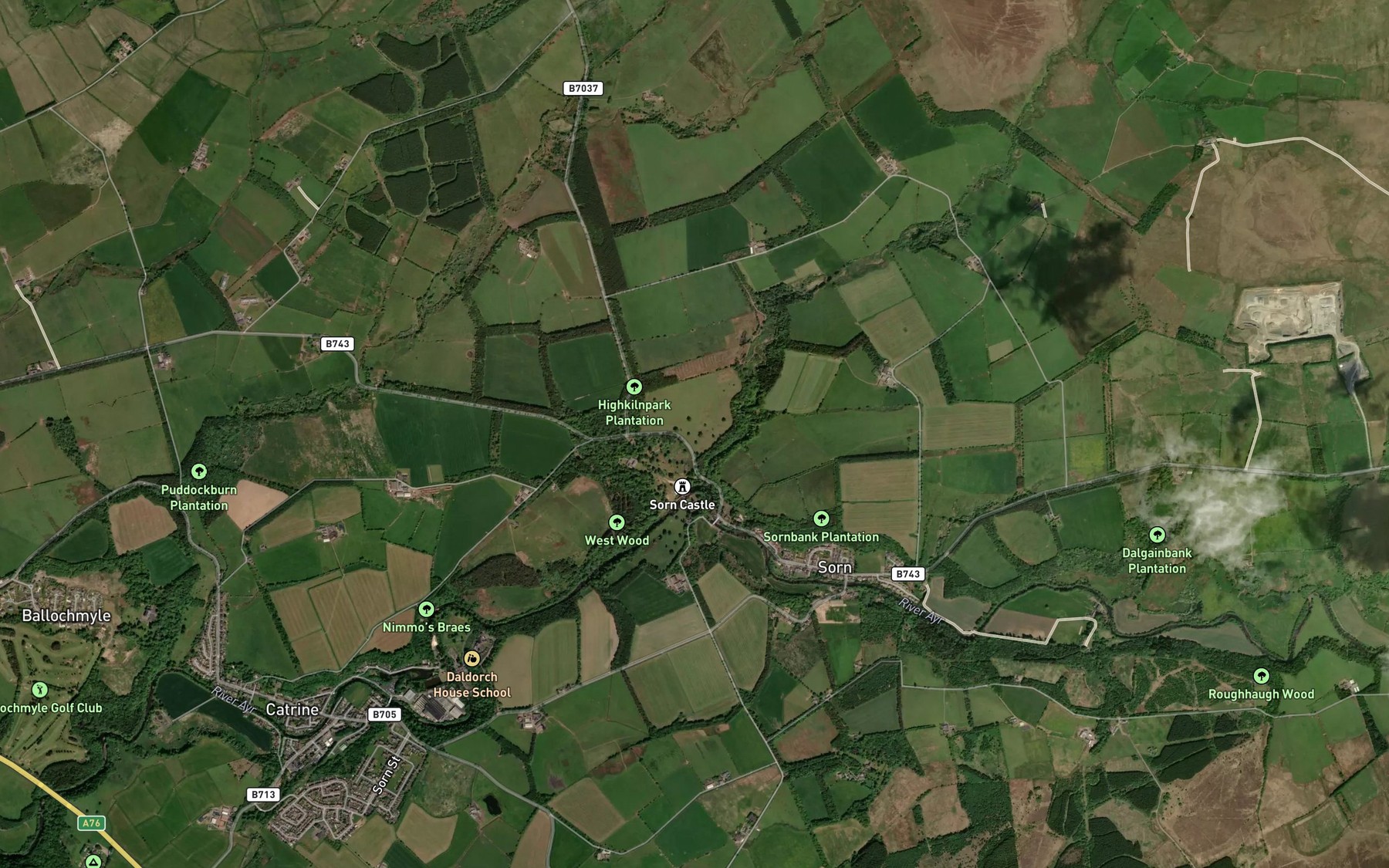 Satellite map of the Cleuch Burn