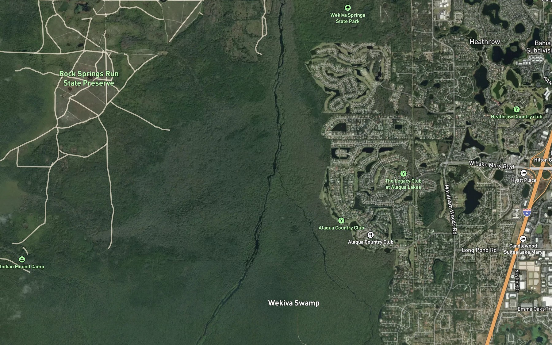 Satellite map of the Little Wekiva River
