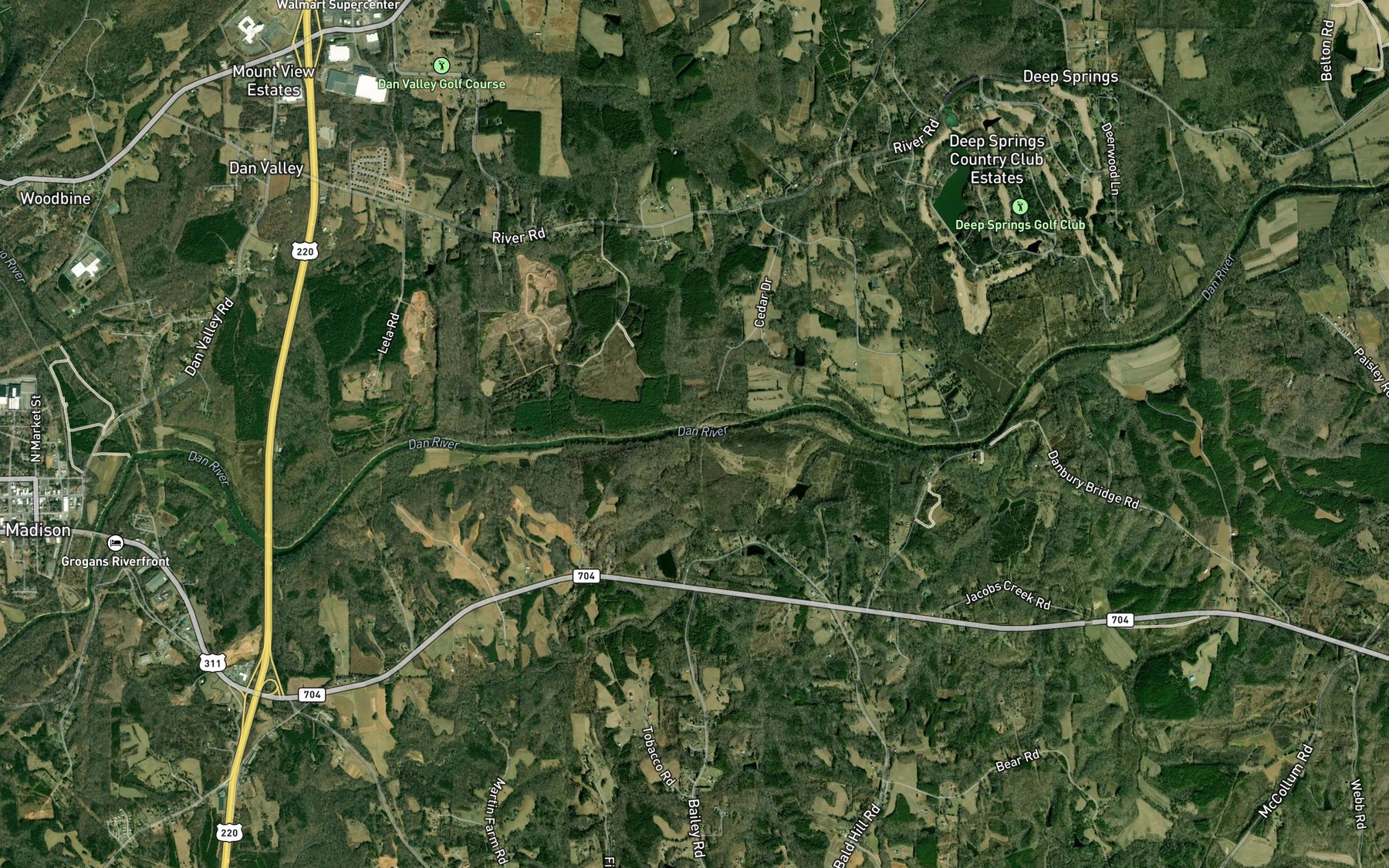 Satellite map of the Hogans Creek