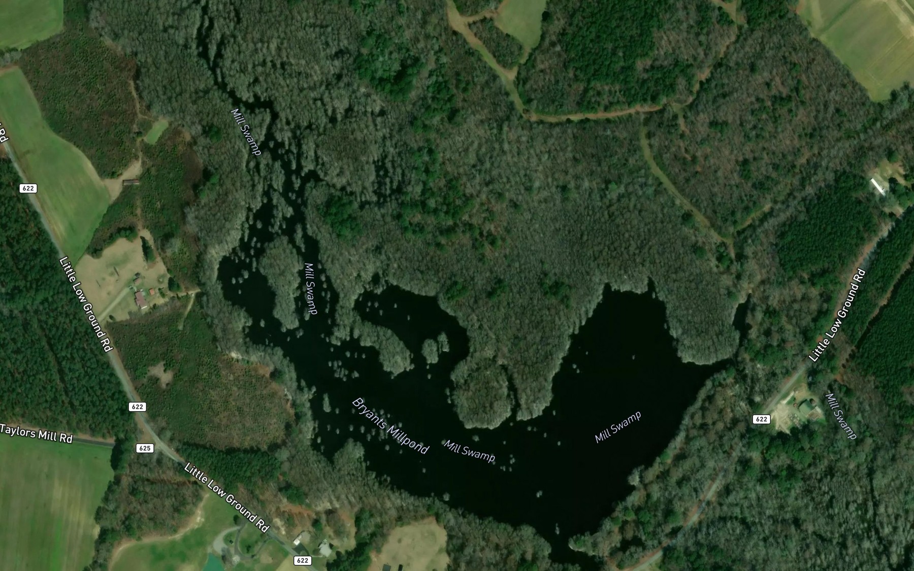 Satellite map of the Bryants Millpond
