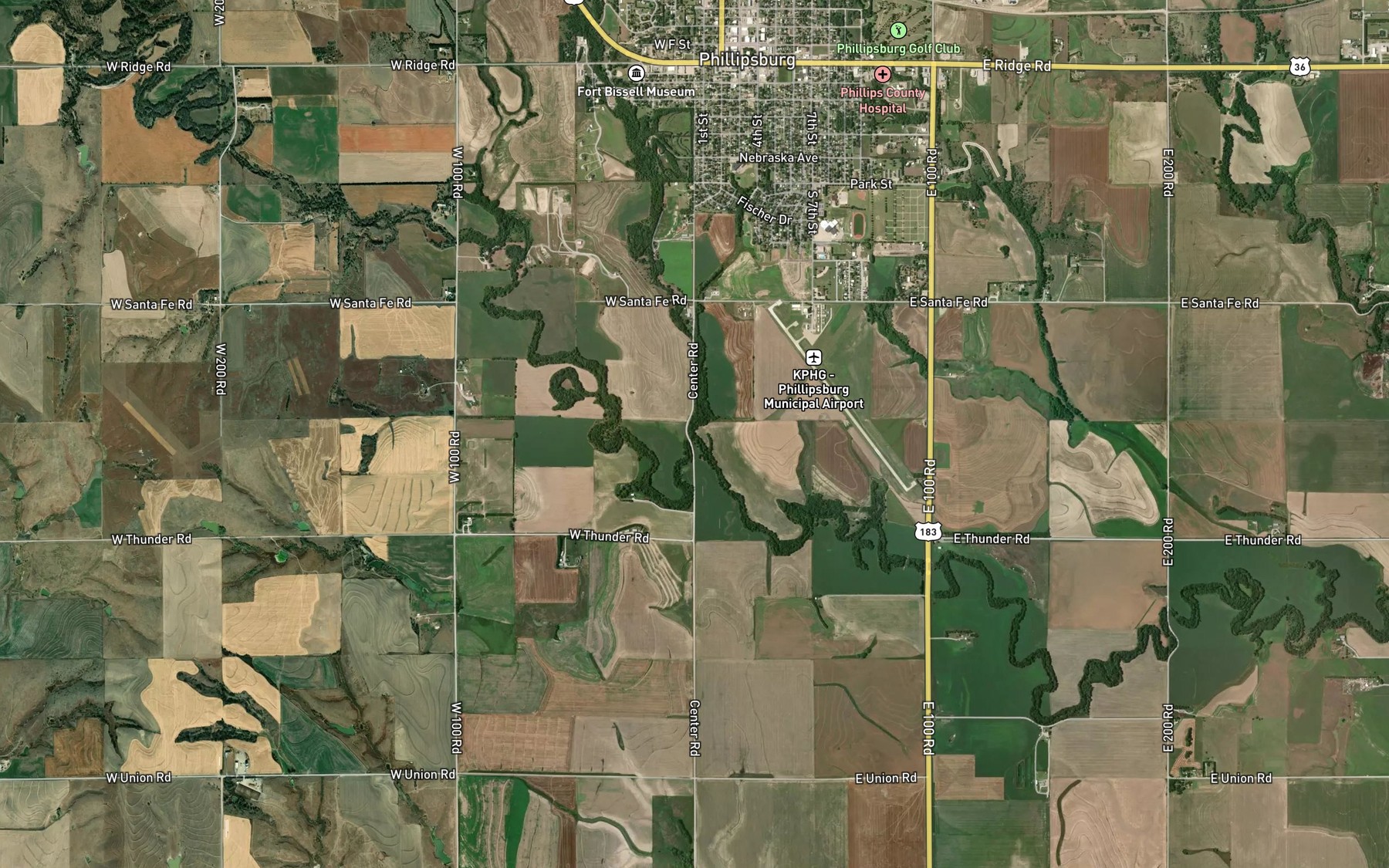Satellite map of the Plotner Creek