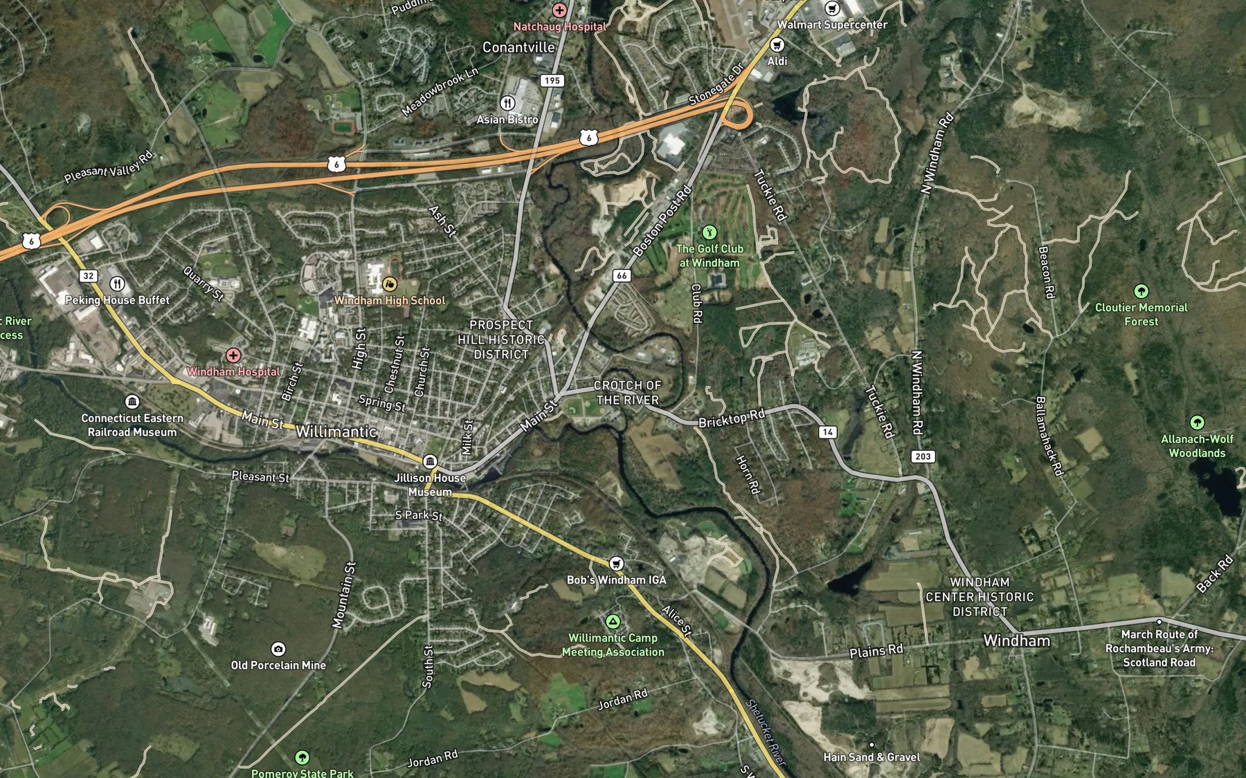 Satellite map of the Crotch of the River