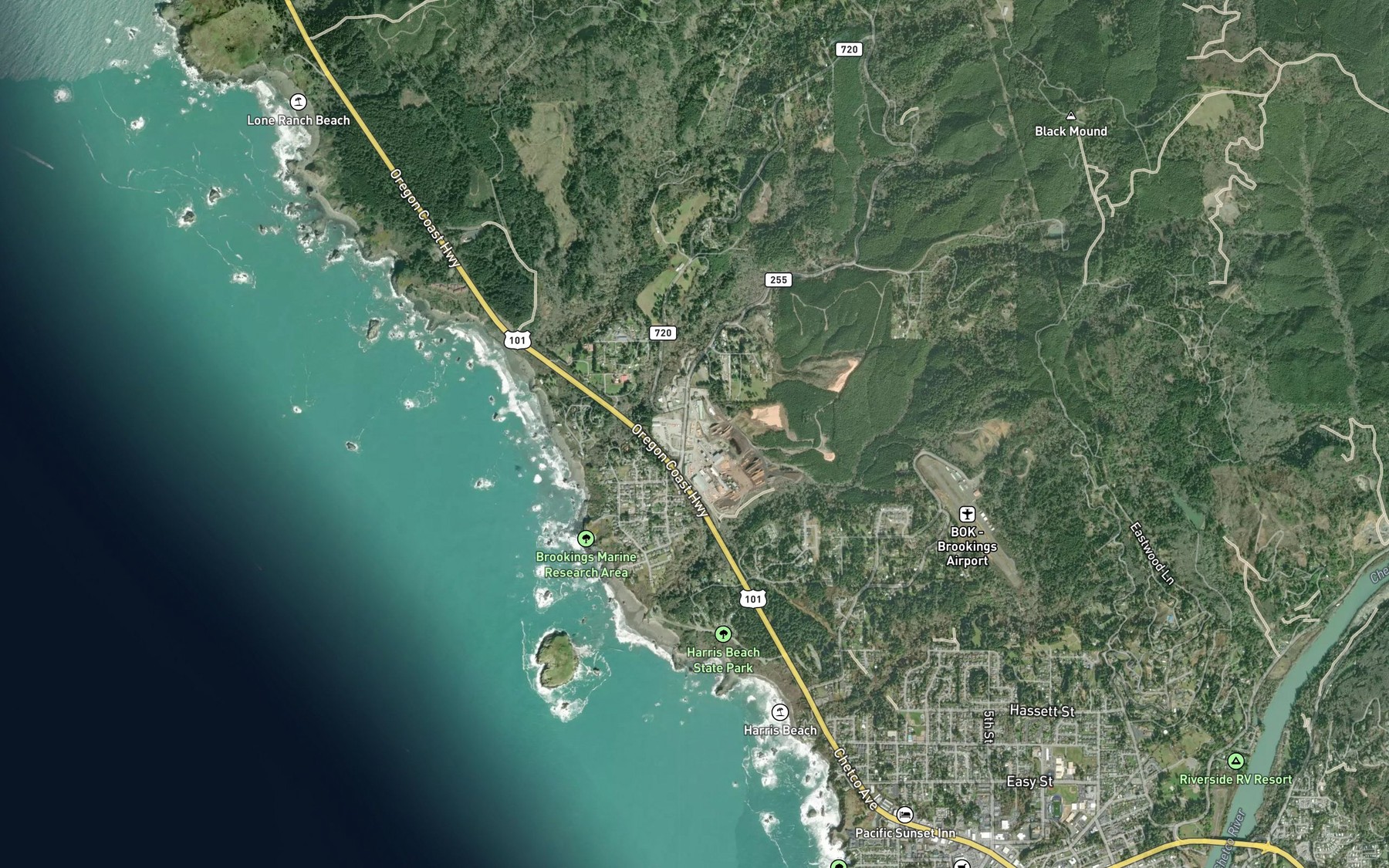 Satellite map of the Oregon Coast Log Pond