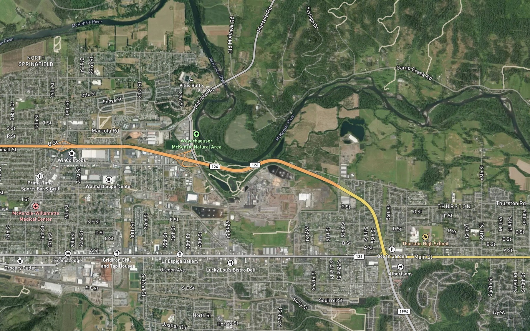 Satellite map of the Kizer Slough