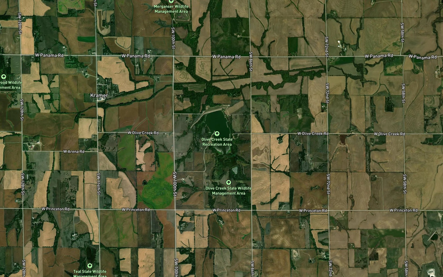 Satellite map of the Olive Creek Lake