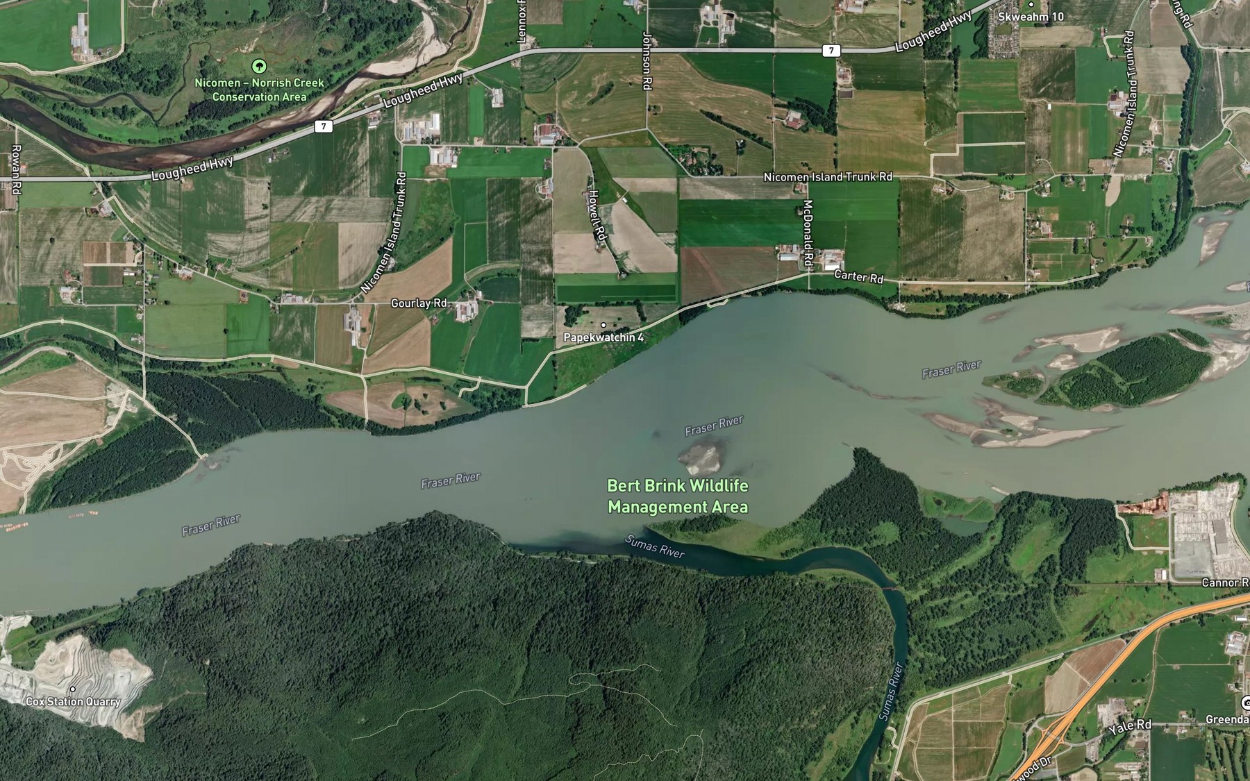 Satellite map of the Sumas River