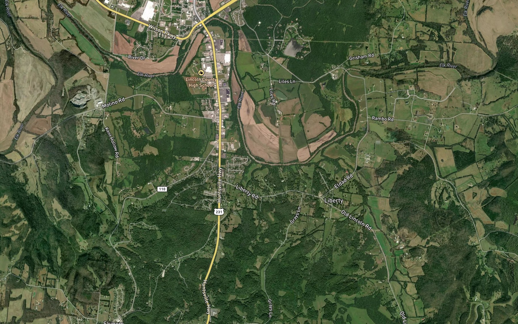 Satellite map of the Wells Creek