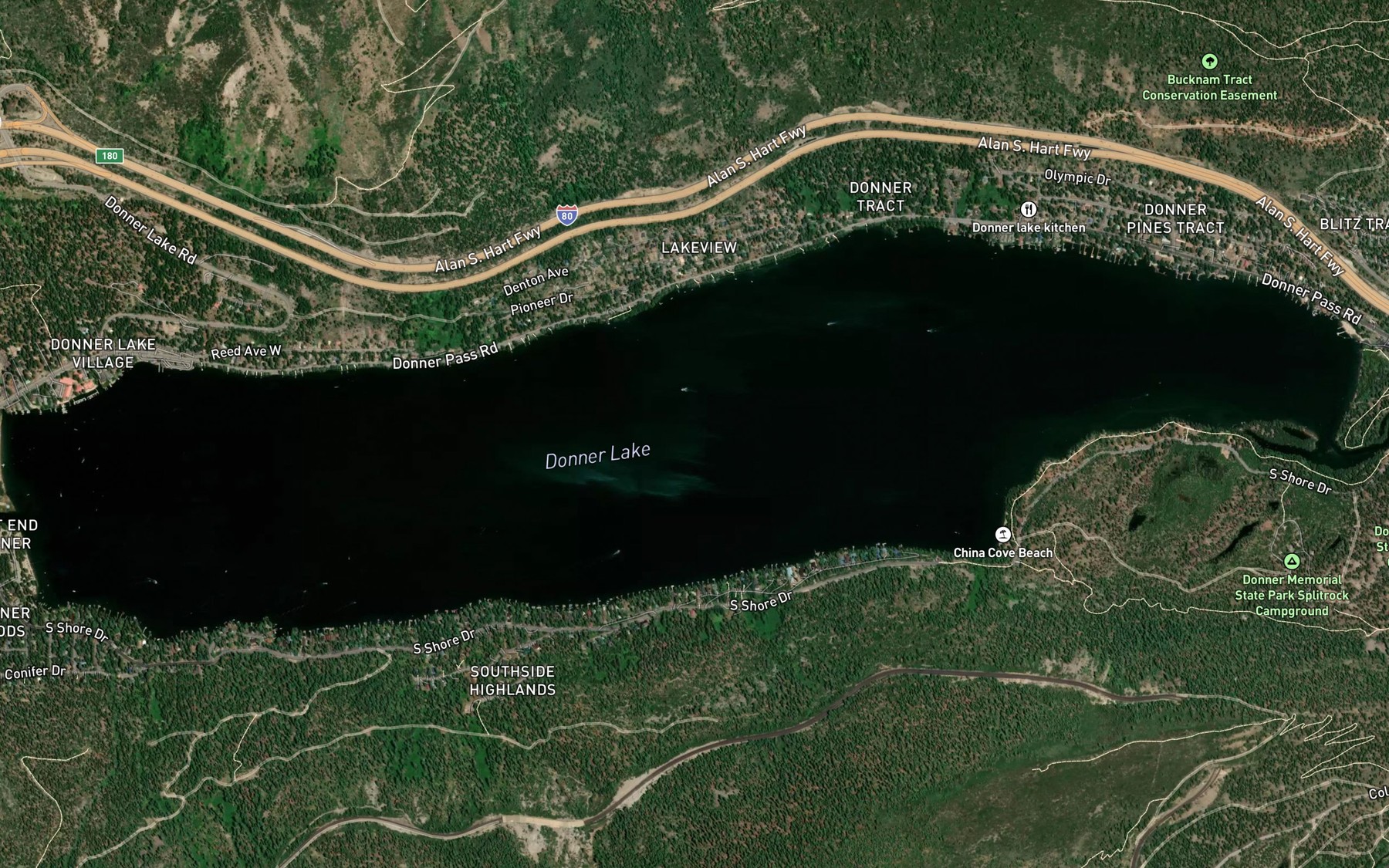 Satellite map of the Donner Lake