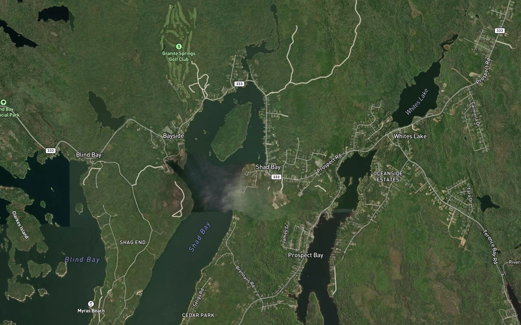 Satellite map of the Coolens Cove