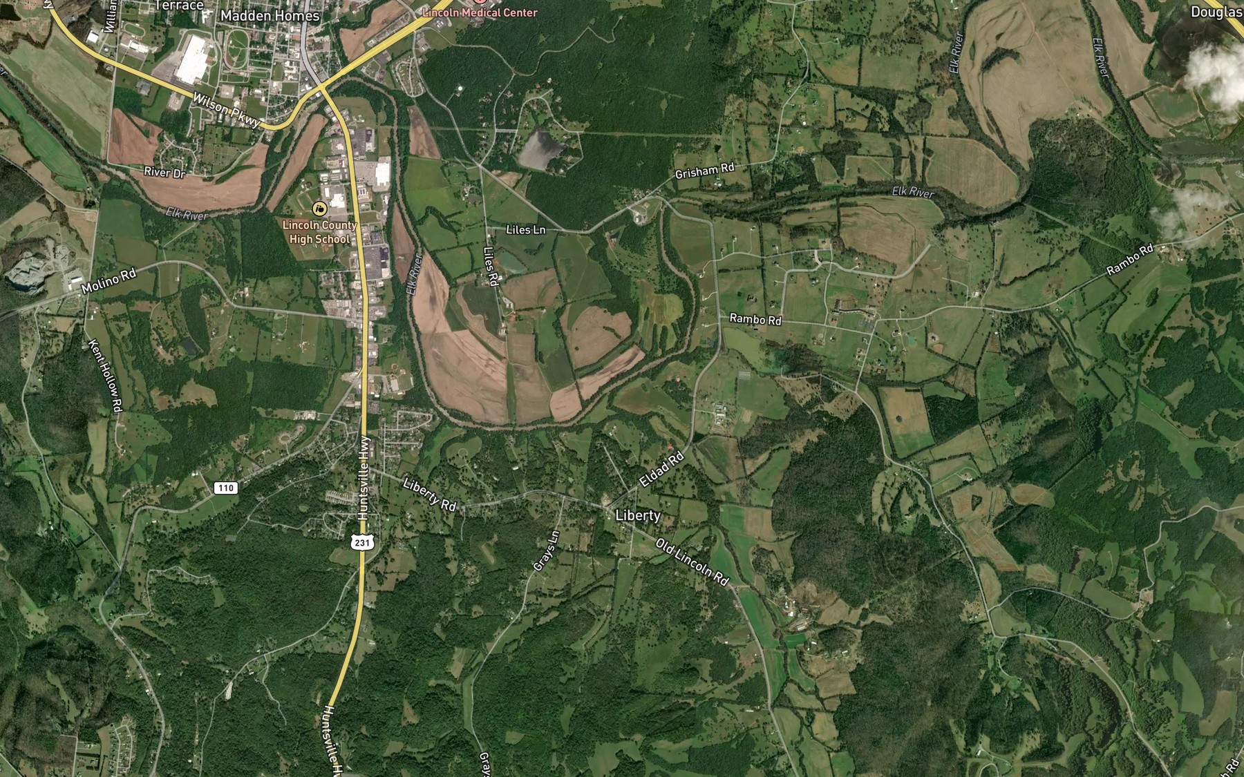 Satellite map of the Stewart Creek