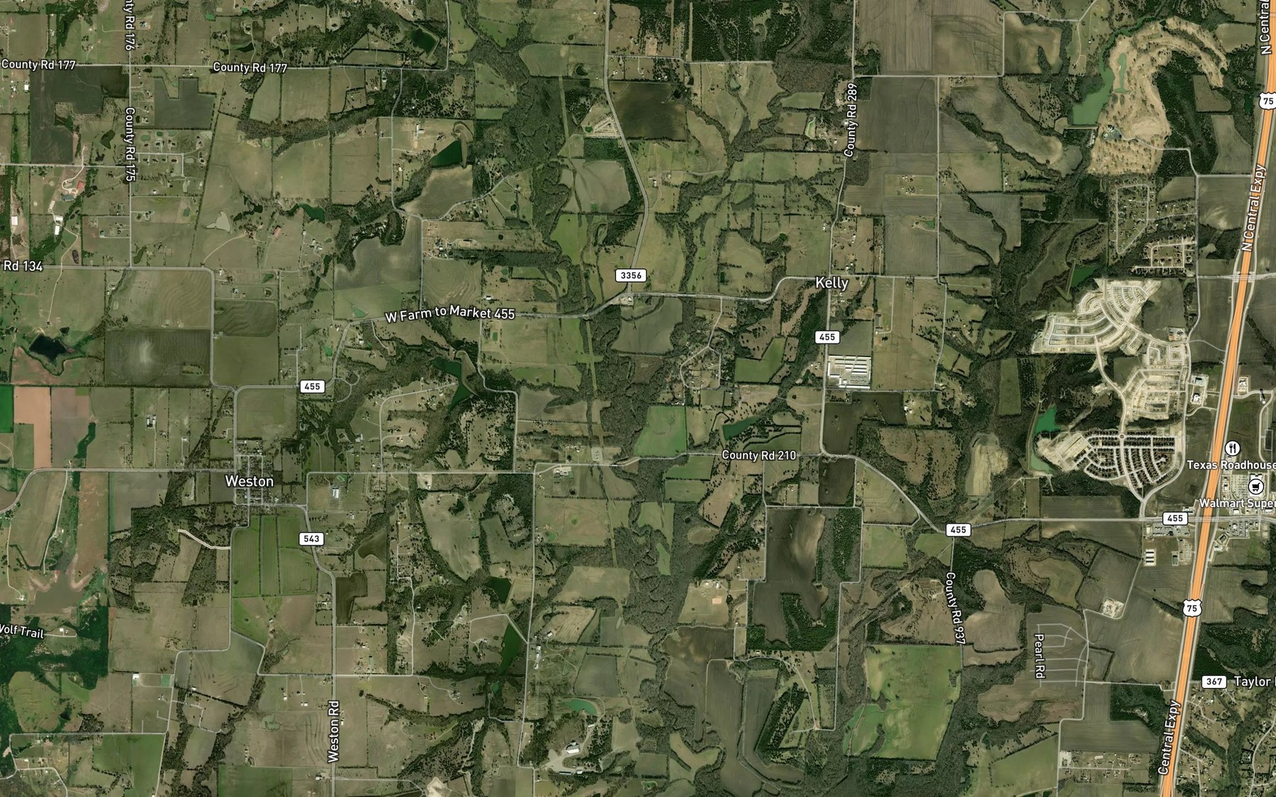 Satellite map of the Whites Creek