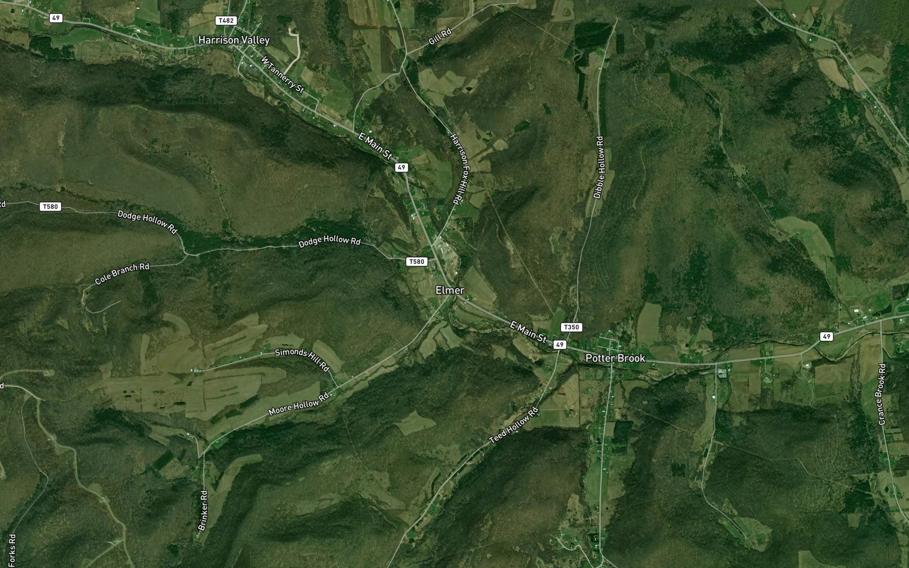 Satellite map of the Dodge Hollow Run