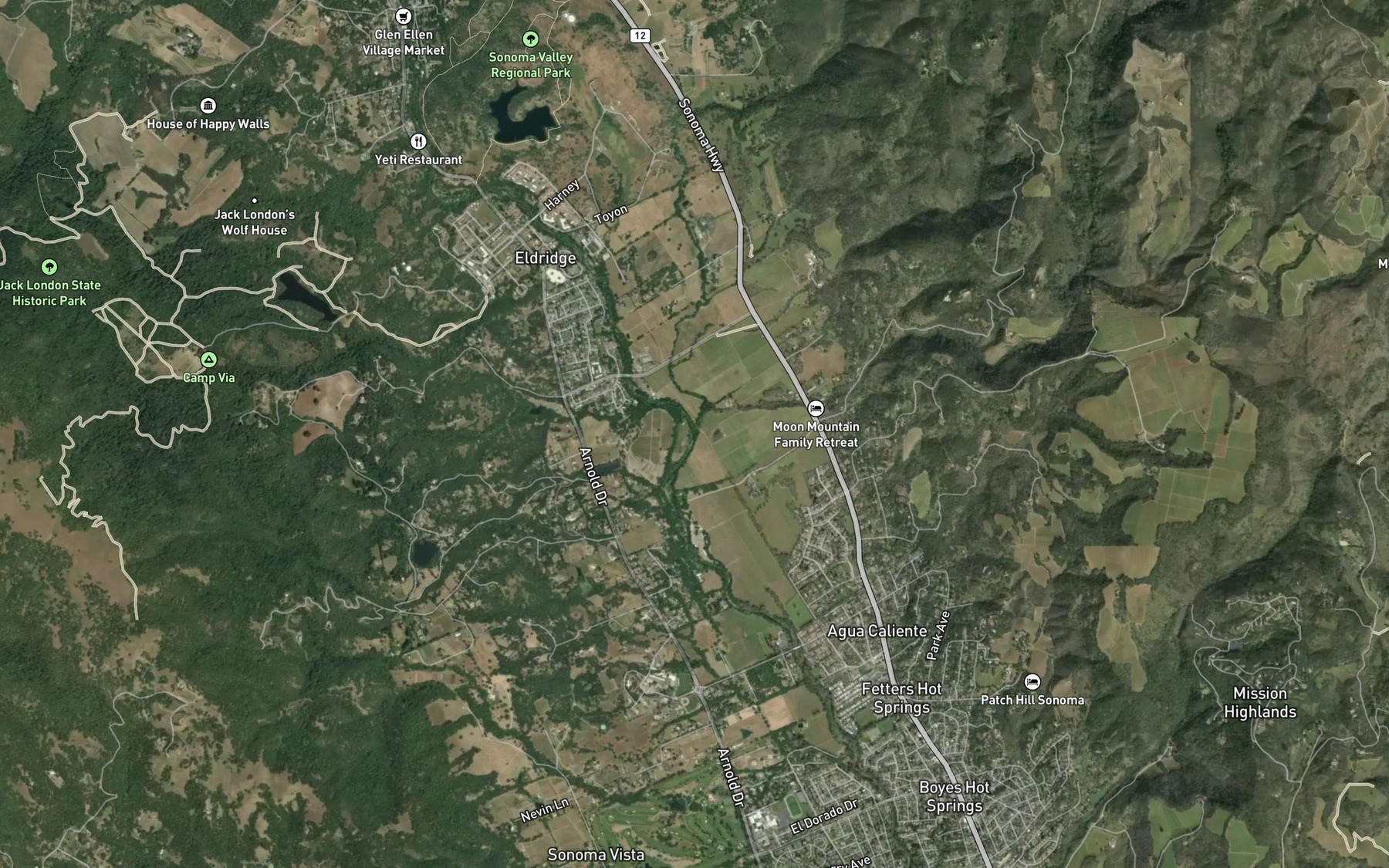Satellite map of the Hooker Creek