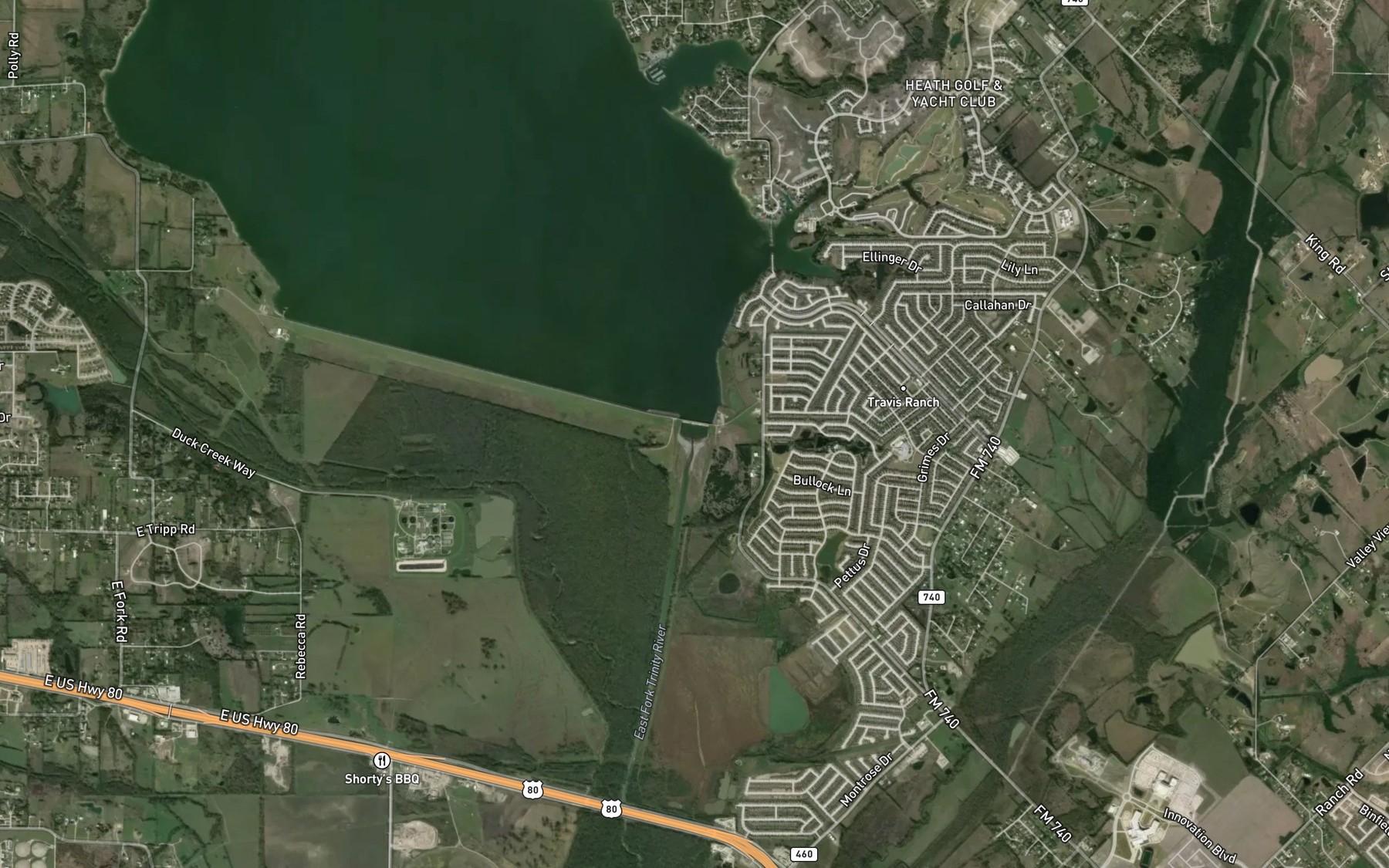 Satellite map of the Ray Hubbard Lake