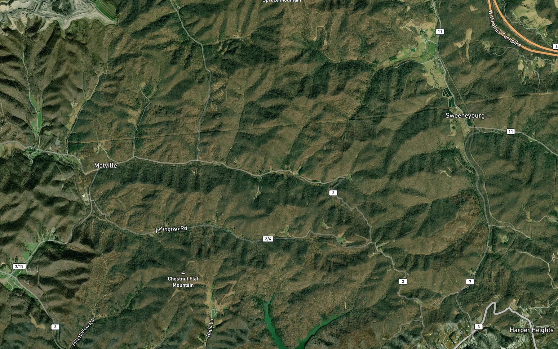 Satellite map of the Dickens Branch