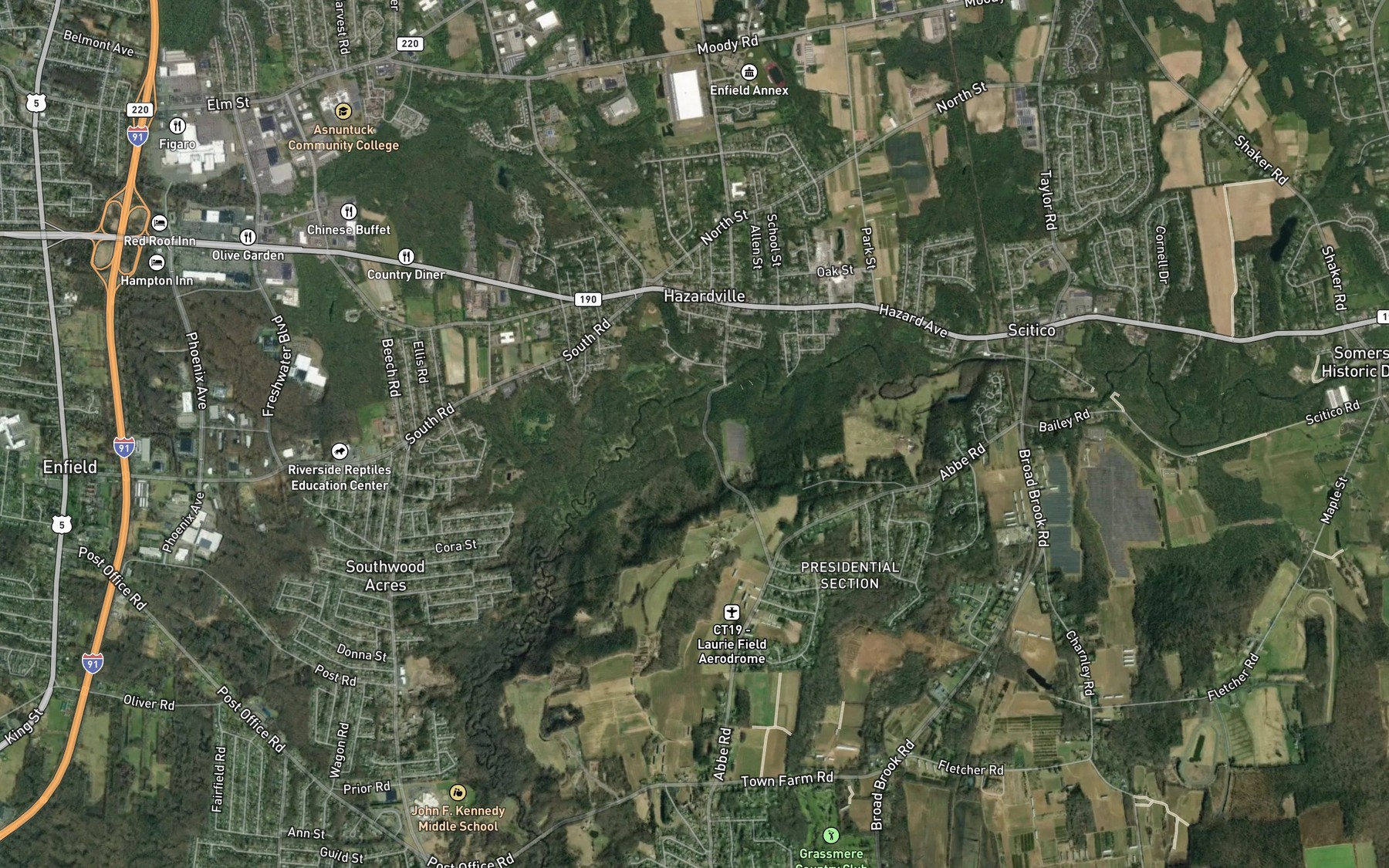 Satellite map of the Powder Mill Ponds