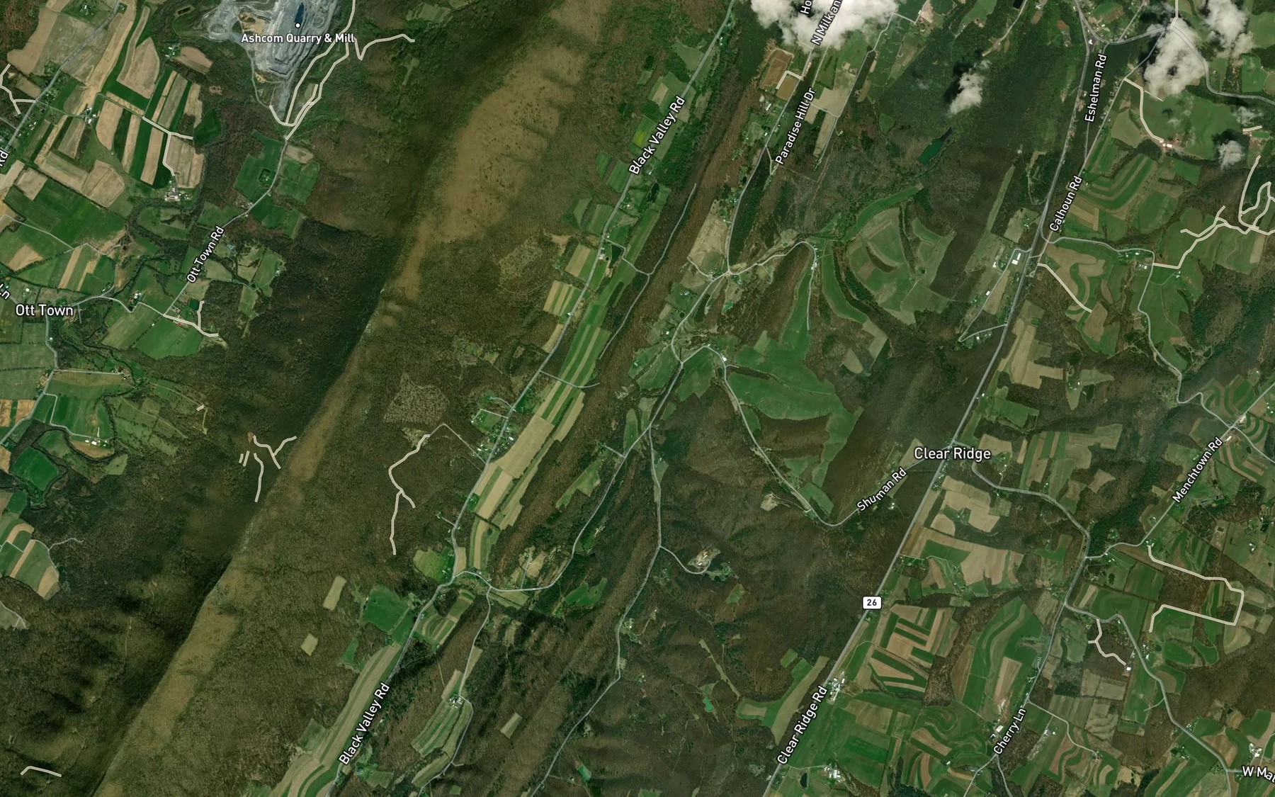 Satellite map of the Milk and Water Creek