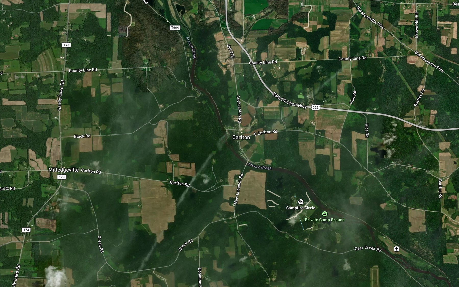 Satellite map of the Powdermill Run