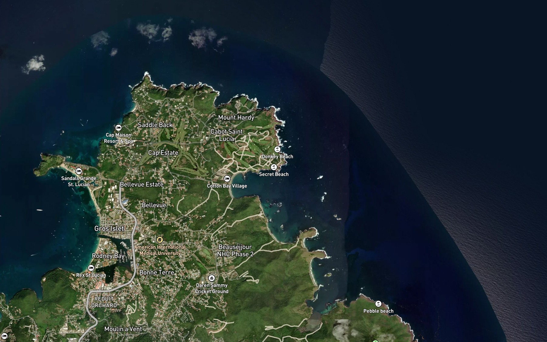 Satellite map of the Anse Epouge