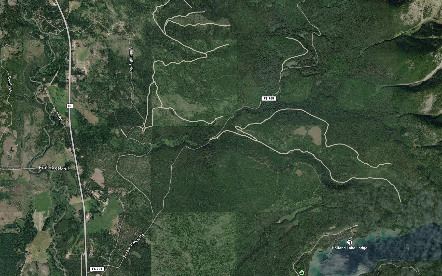 Satellite map of the South Fork Barber Creek