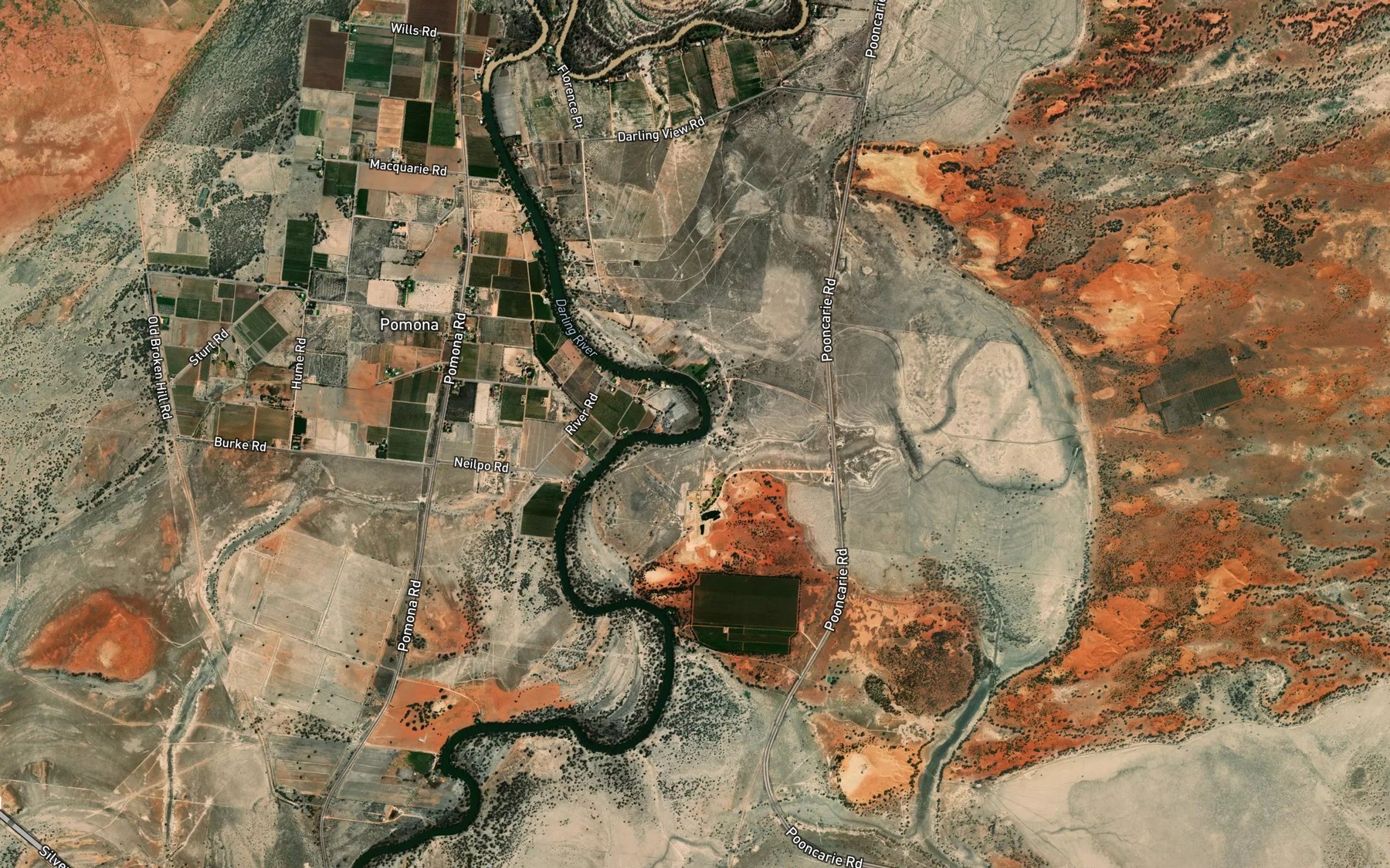 Satellite map of the Darling River