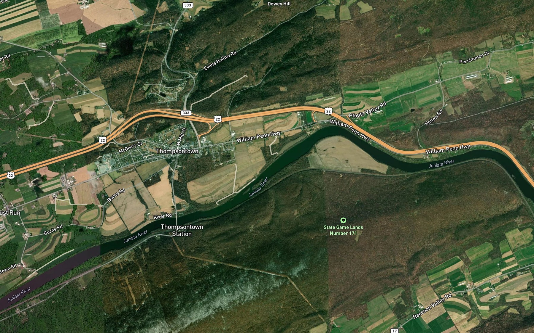 Satellite map of the Pennsylvania Canal