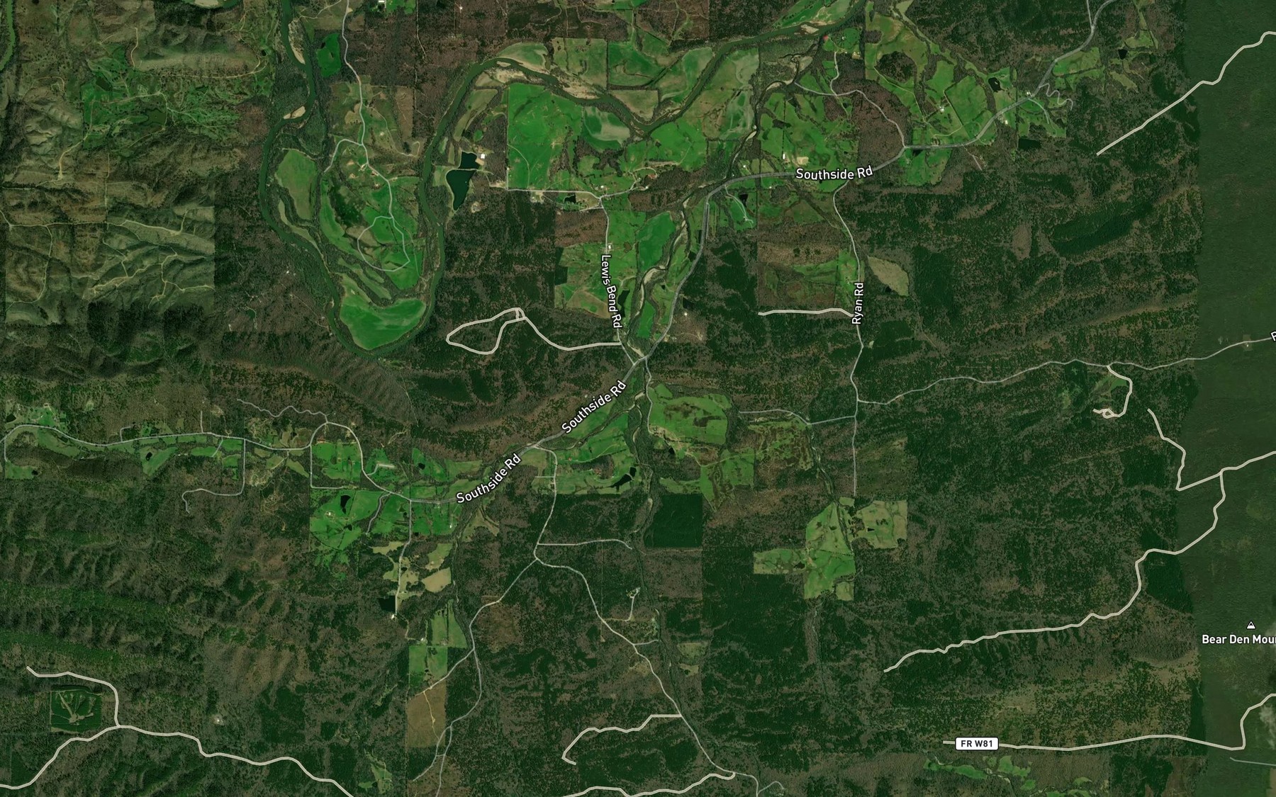 Satellite map of the Caney Creek