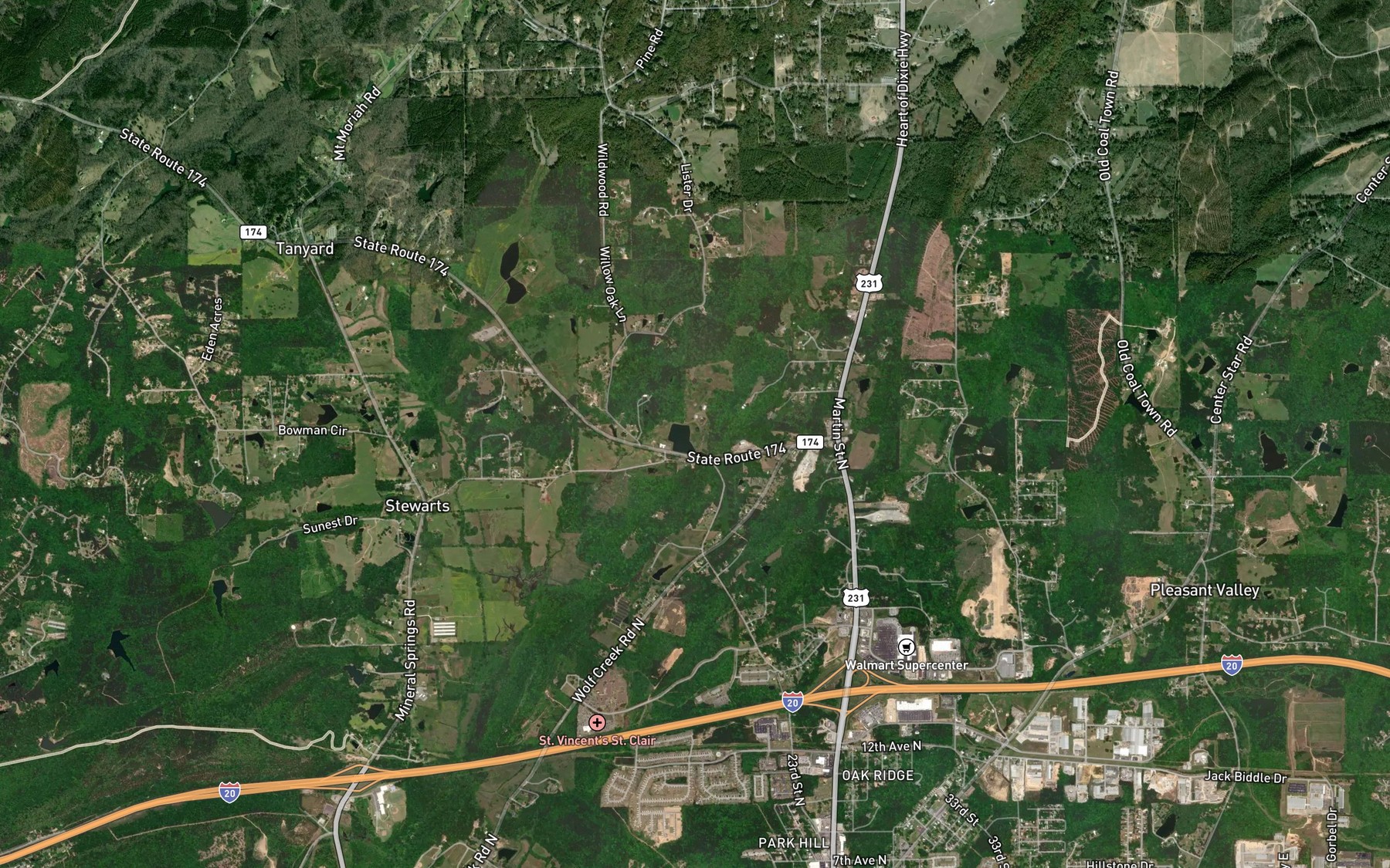 Satellite map of the Gum Springs