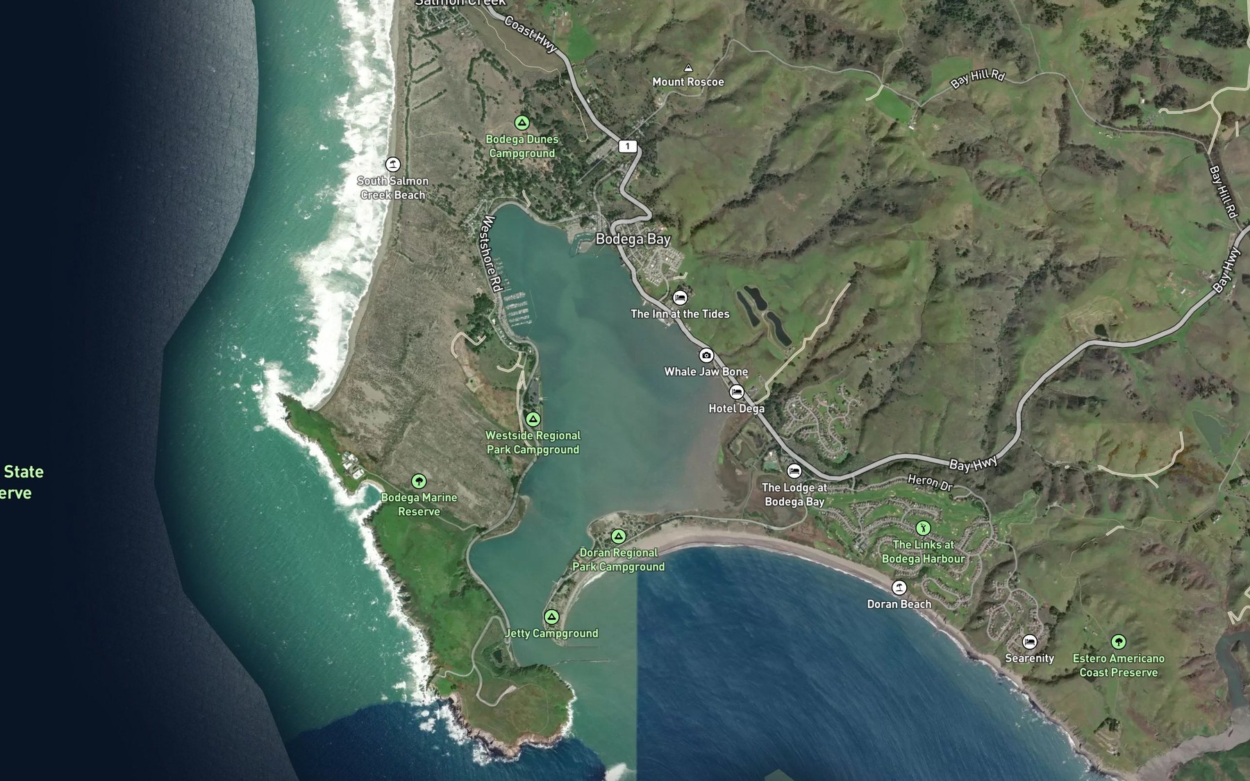 Satellite map of the Bodega Harbor