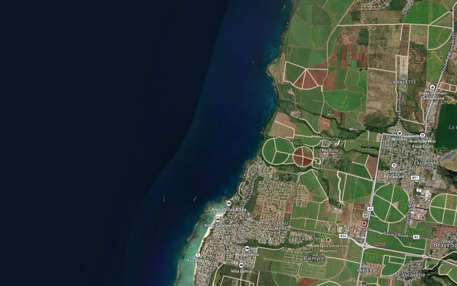 Satellite map of the Riviere des Galets