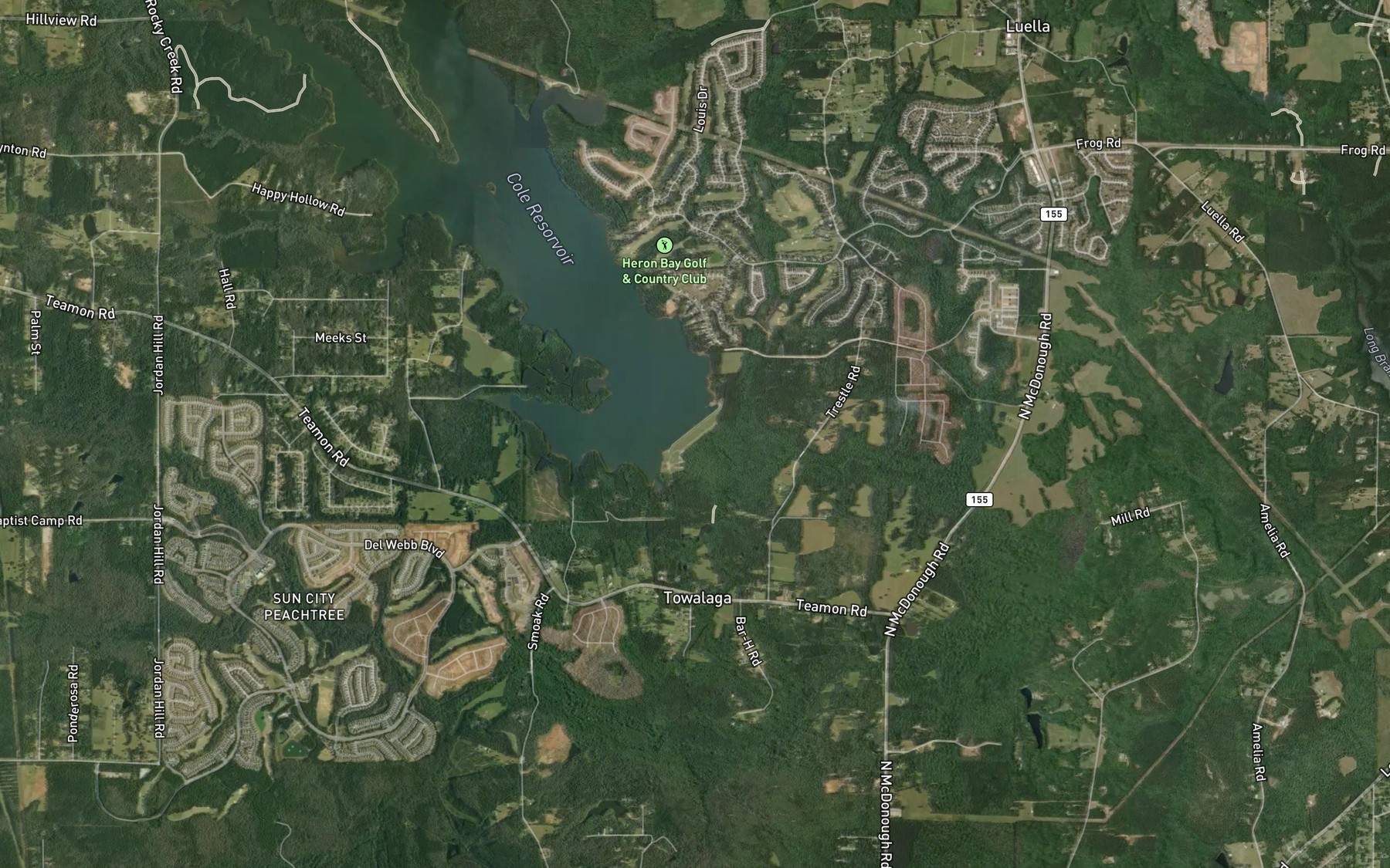 Satellite map of the Upper Towaliga Reservoir
