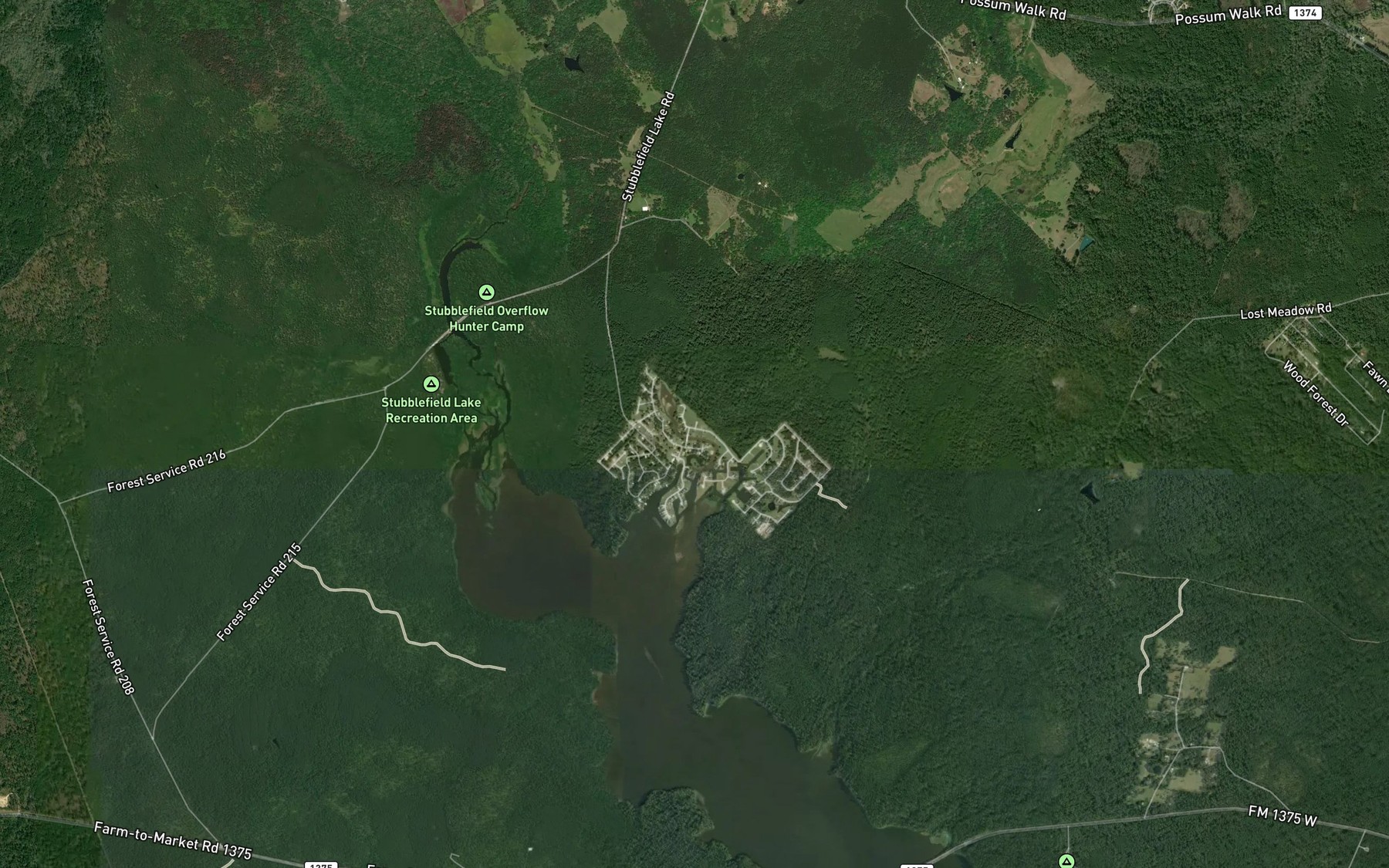 Satellite map of the East Sandy Creek