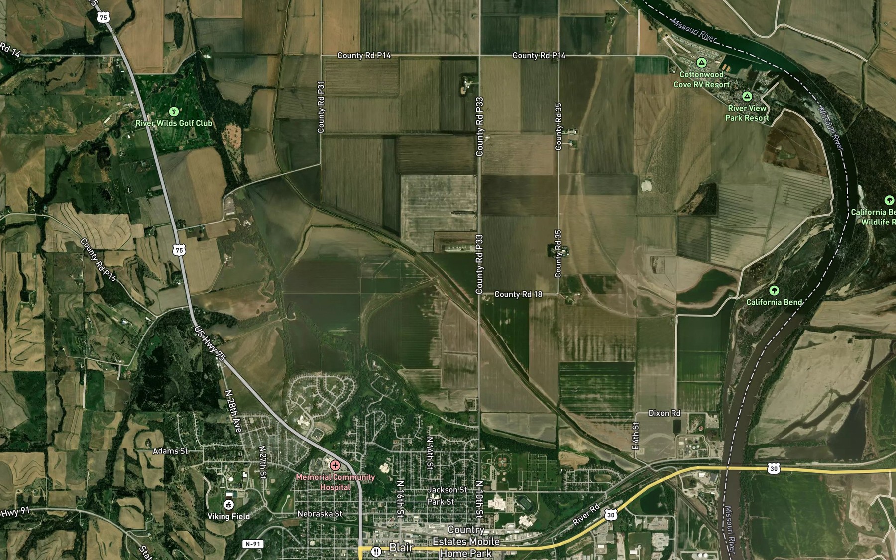 Satellite map of the Cauble Creek