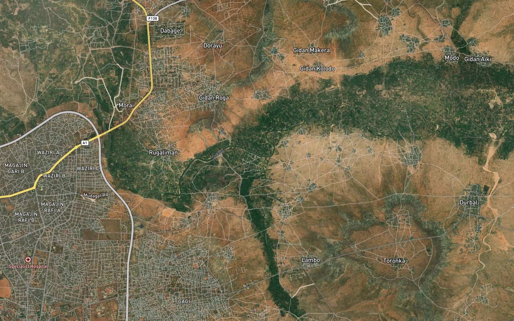Satellite map of the River Fadama