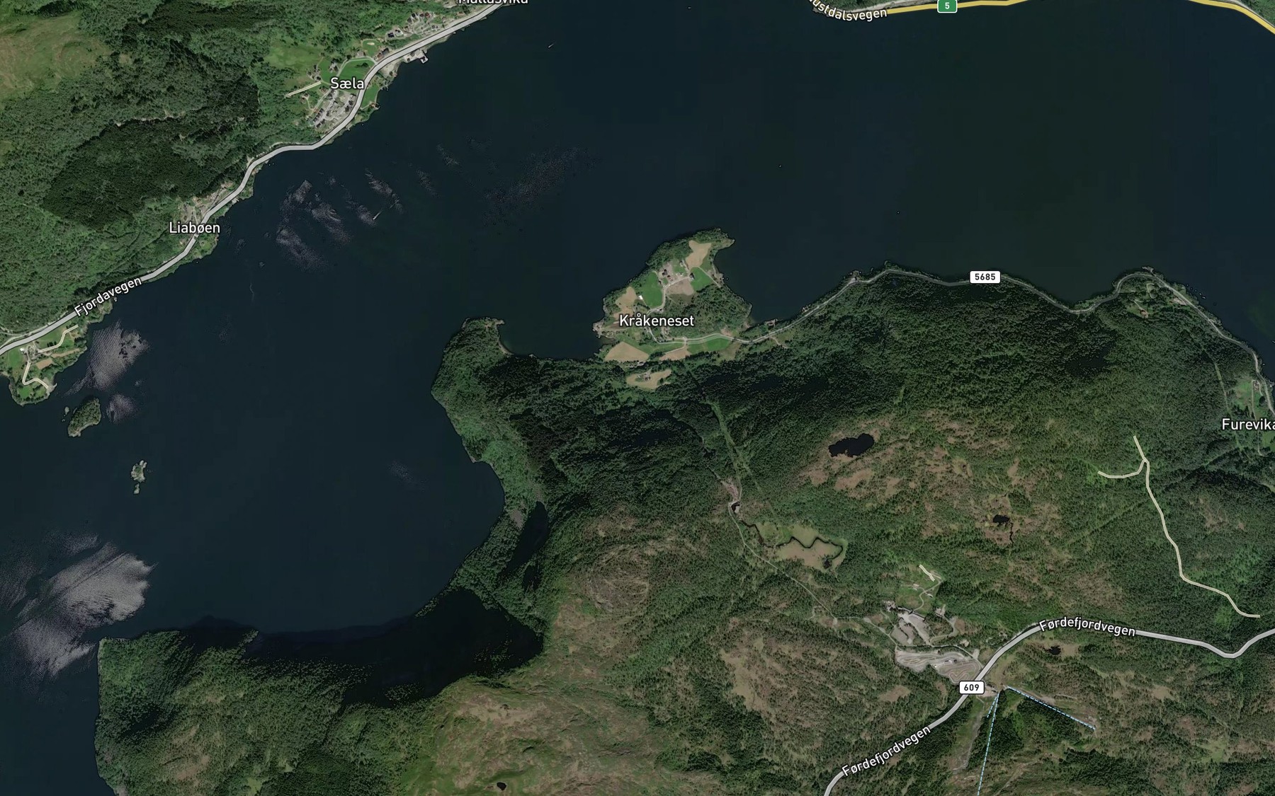 Satellite map of the Krakeneselva