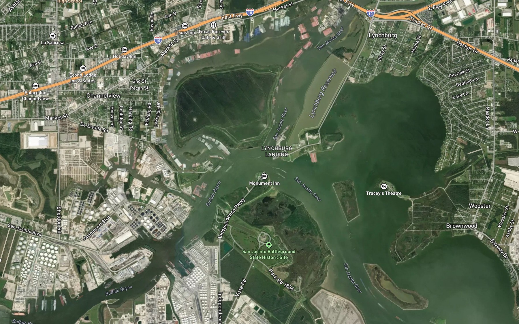 Satellite map of the Buffalo Bayou