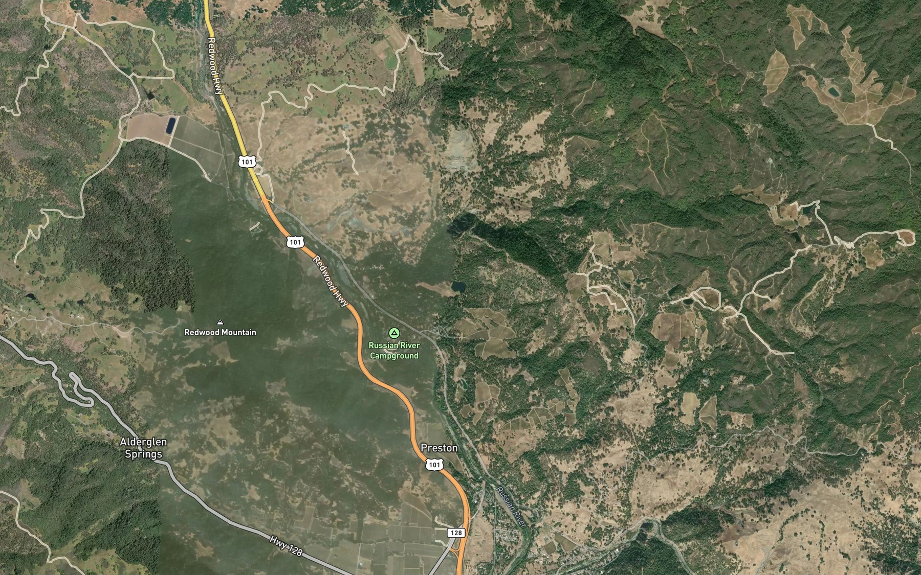 Satellite map of the Preston Lake
