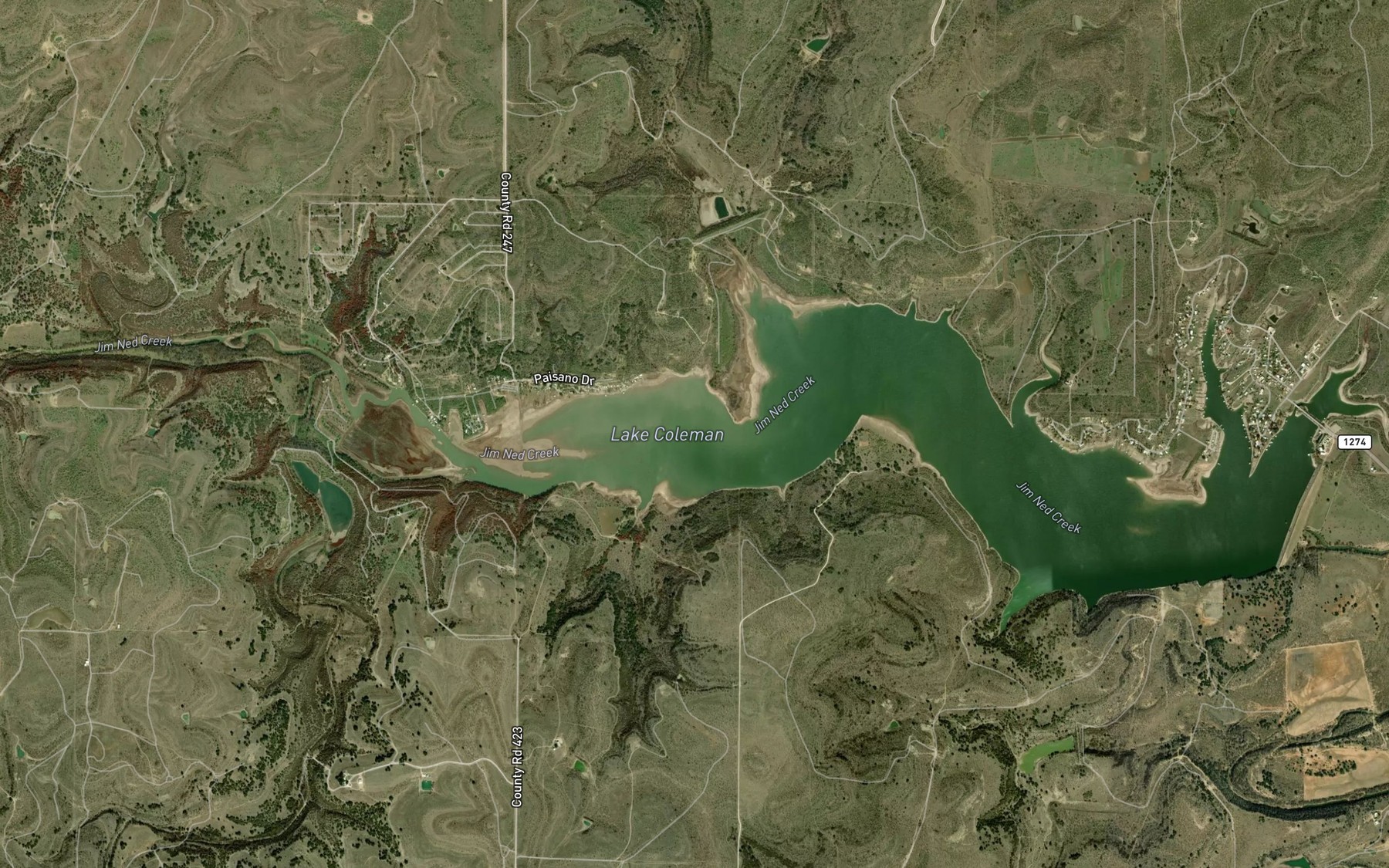Satellite map of the Lake Coleman